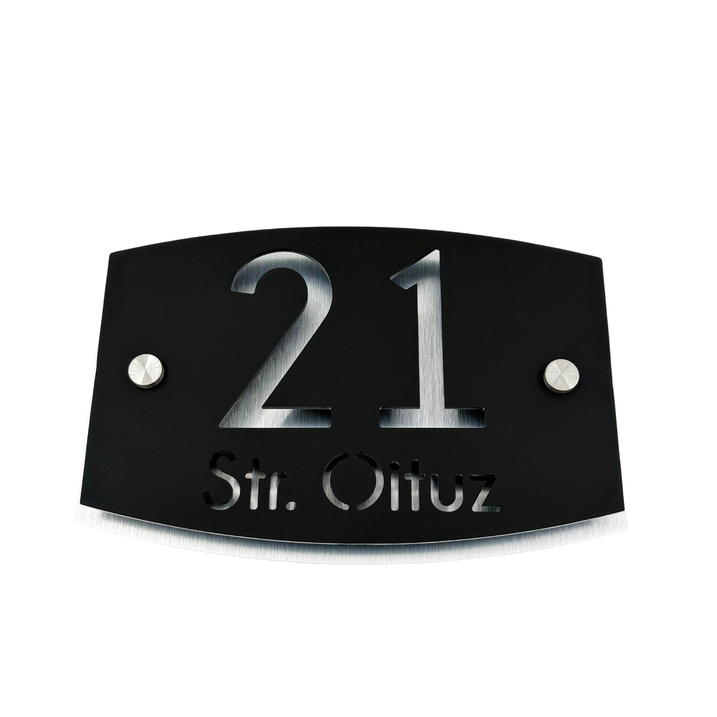 PREMIUM HOUSE NUMBER - Satin Black Aluminium Pearly 2 Spacers Silver - 20×13 cm