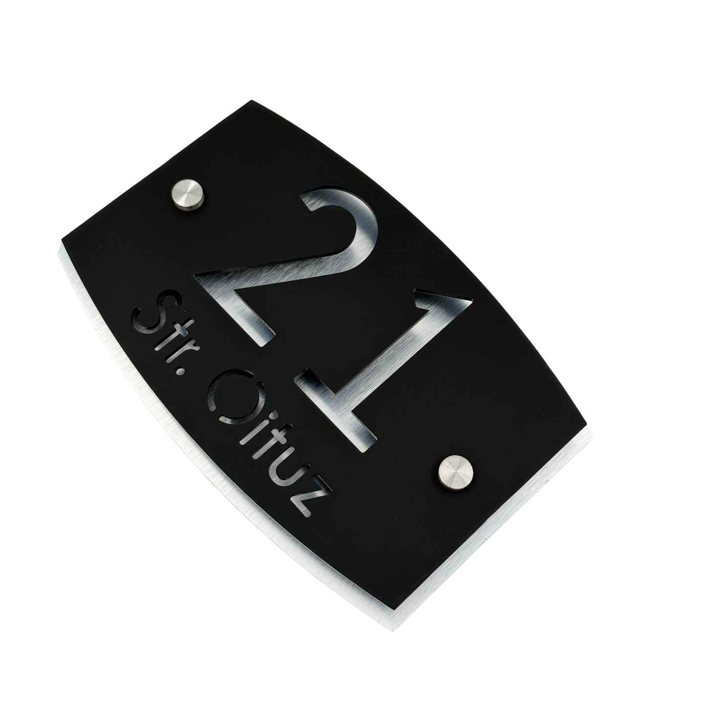 PREMIUM HOUSE NUMBER - Satin Black Aluminium Pearly 2 Spacers Silver - 20×13 cm
