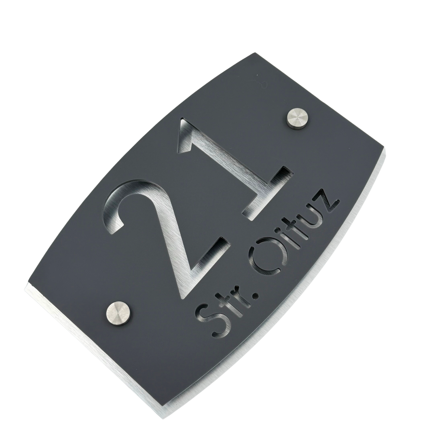 PREMIUM HOUSE NUMBER - Satin Grey Aluminium Pearly 2 Spacers Silver - 20×13 cm