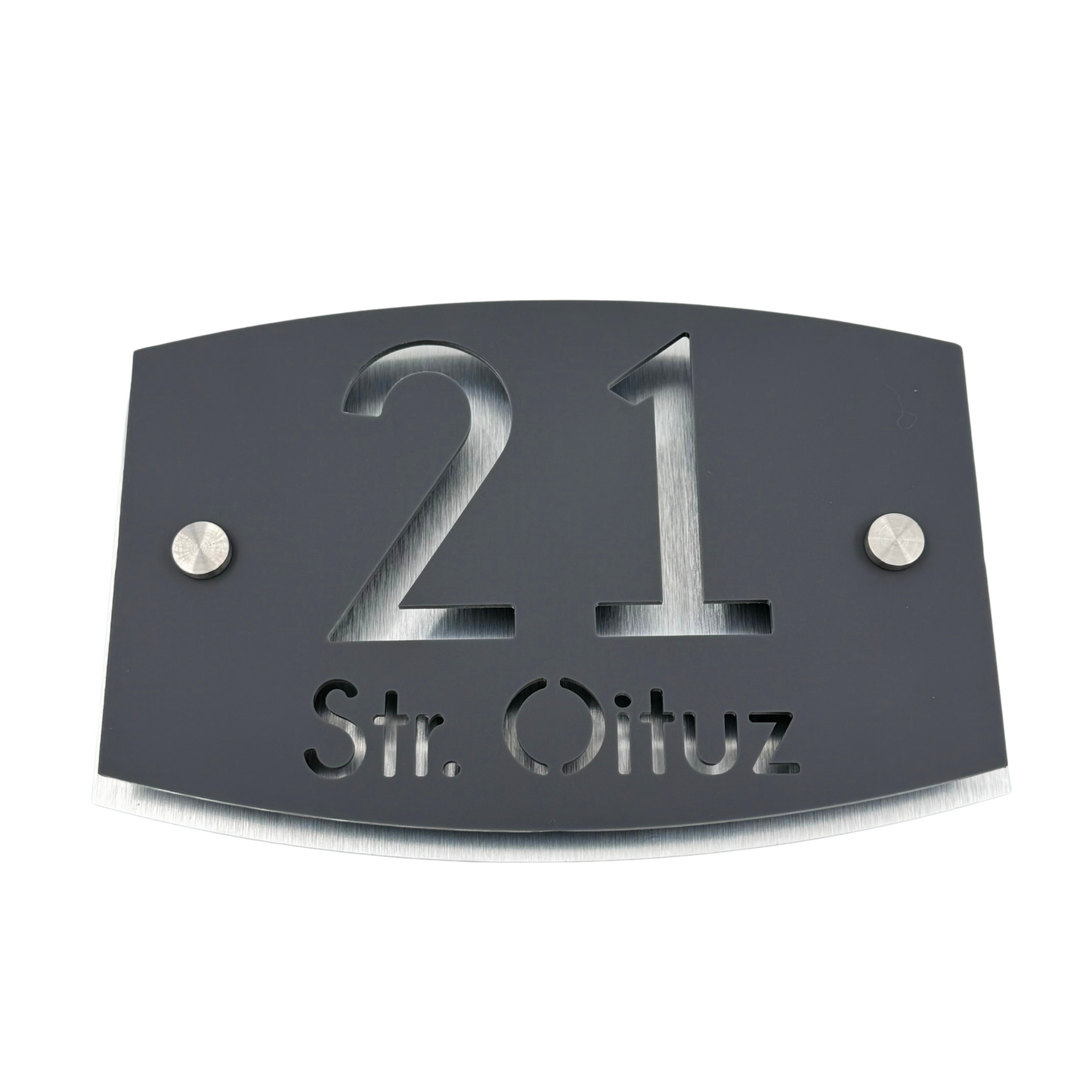 PREMIUM HOUSE NUMBER - Satin Grey Aluminium Pearly 2 Spacers Silver - 20×13 cm