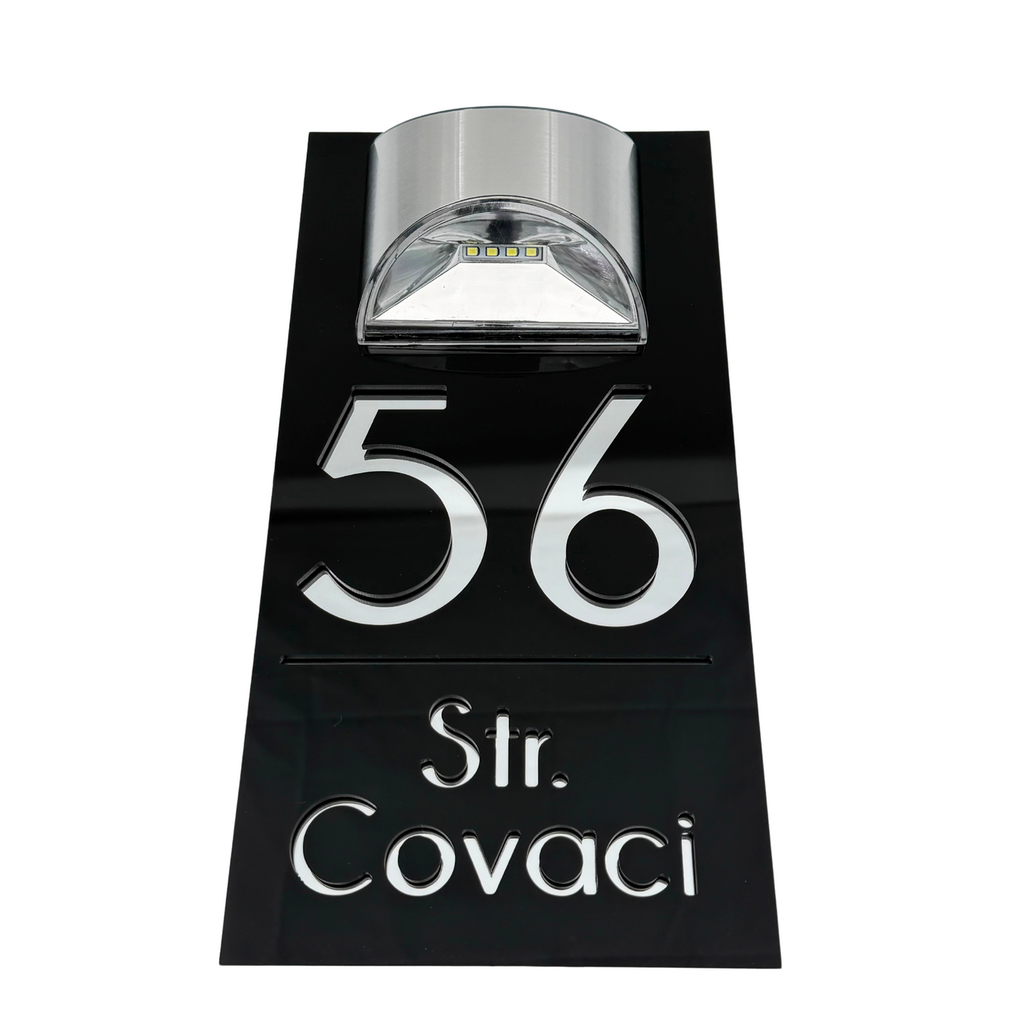 PREMIUM HOUSE NUMBER - Glossy Black Silver Mirror Lampa Solara - 30×15 cm