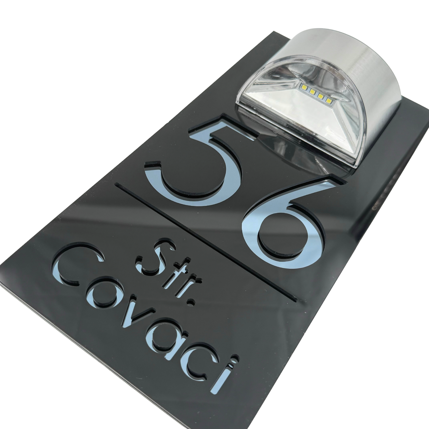 PREMIUM HOUSE NUMBER - Glossy Black Anthracite Grey Mirror Lampa Solara - 30×15 cm