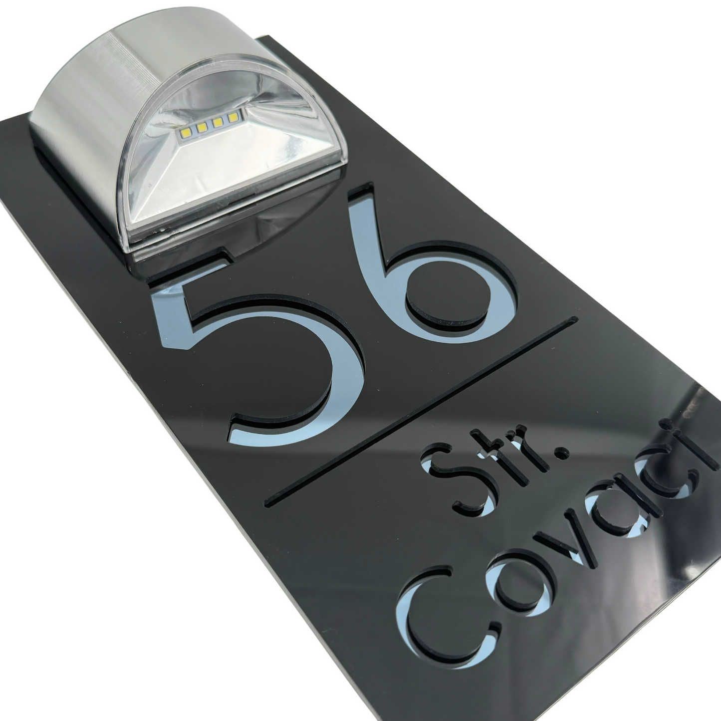PREMIUM HOUSE NUMBER - Glossy Black Anthracite Grey Mirror Lampa Solara - 30×15 cm
