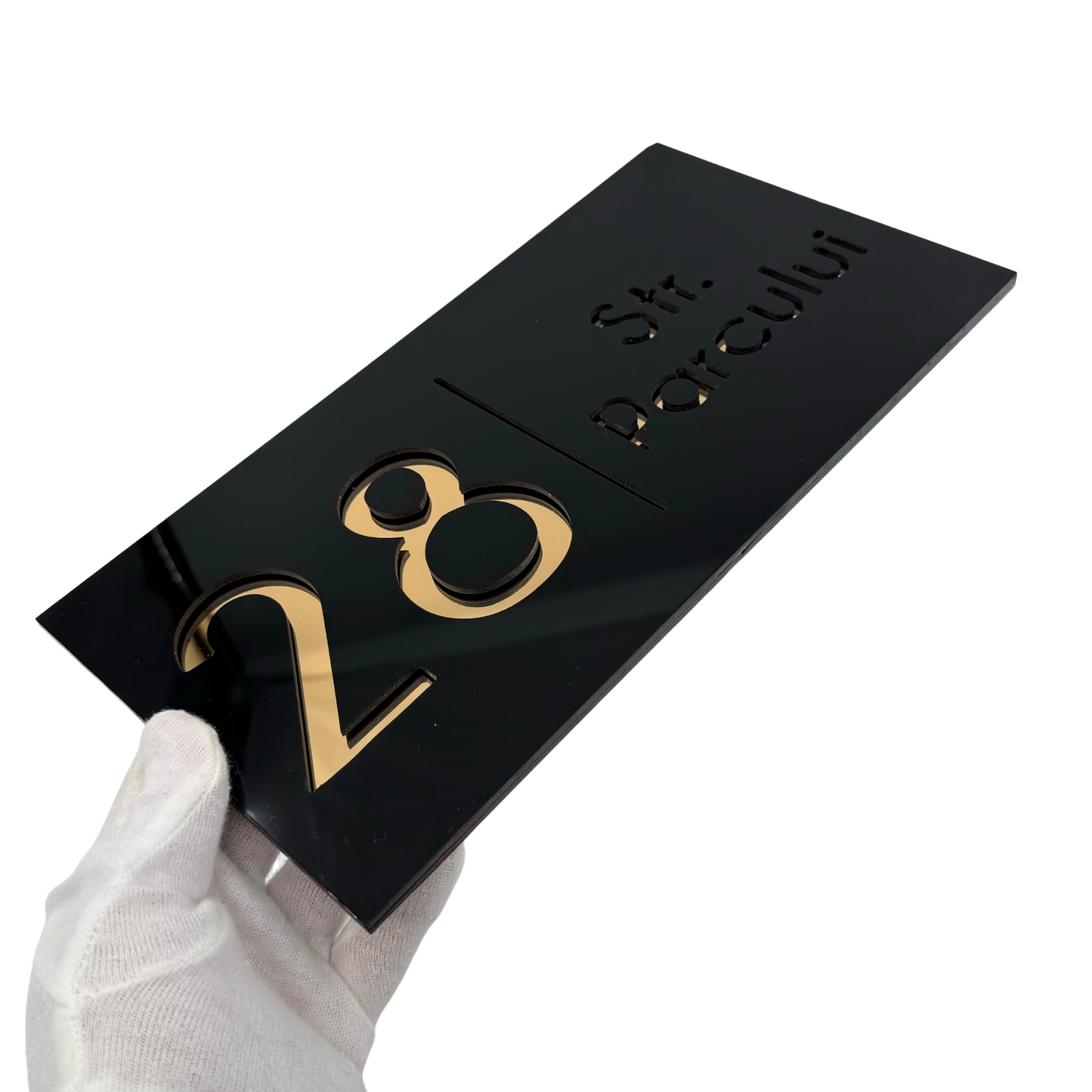 PREMIUM HOUSE NUMBER - Glossy Black Gold Mirror - 28×15 cm