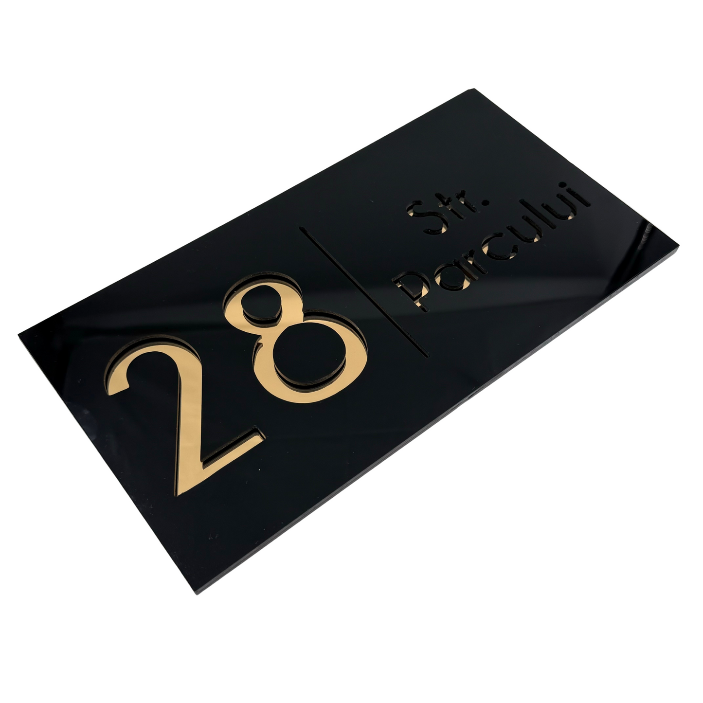 PREMIUM HOUSE NUMBER - Glossy Black Gold Mirror - 28×15 cm