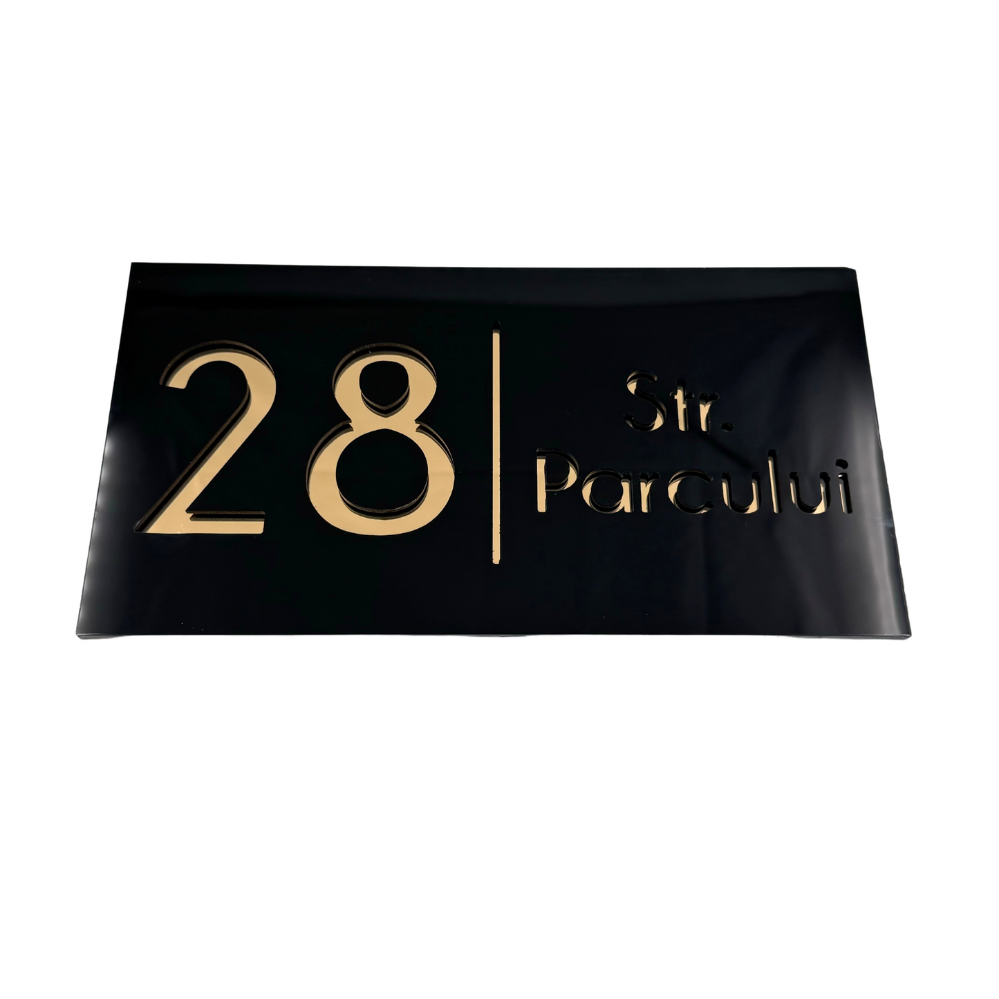 PREMIUM HOUSE NUMBER - Glossy Black Gold Mirror - 28×15 cm
