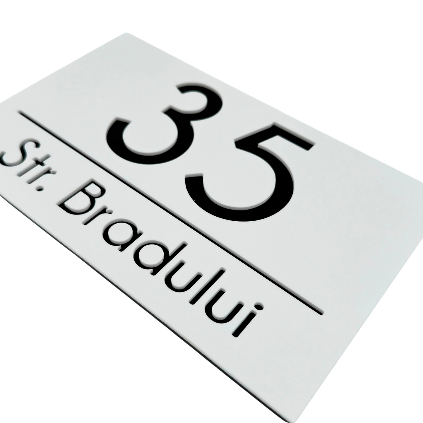 PREMIUM HOUSE NUMBER - White Satin Glossy Black - 24×15 cm