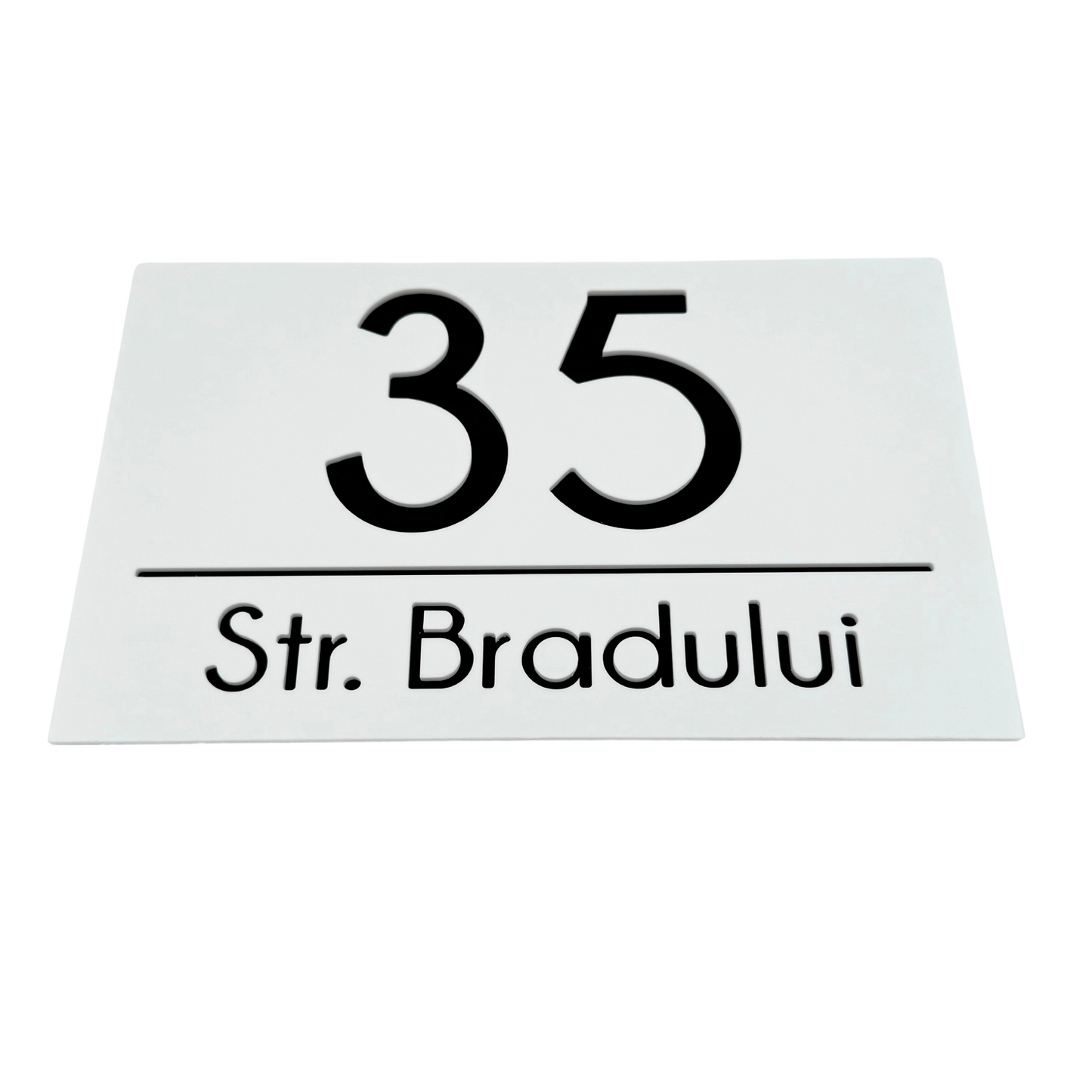 PREMIUM HOUSE NUMBER - White Satin Glossy Black - 24×15 cm