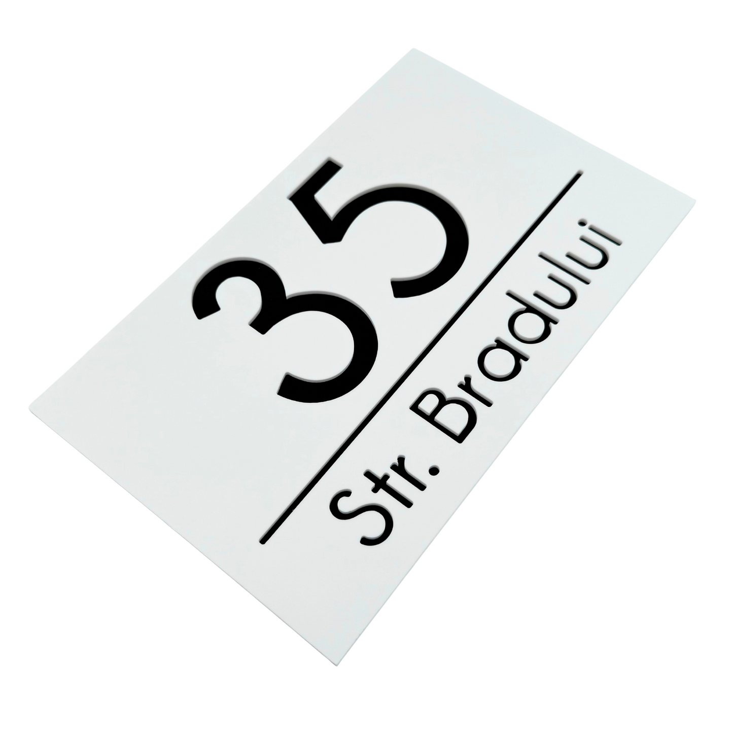PREMIUM HOUSE NUMBER - White Satin Glossy Black - 24×15 cm