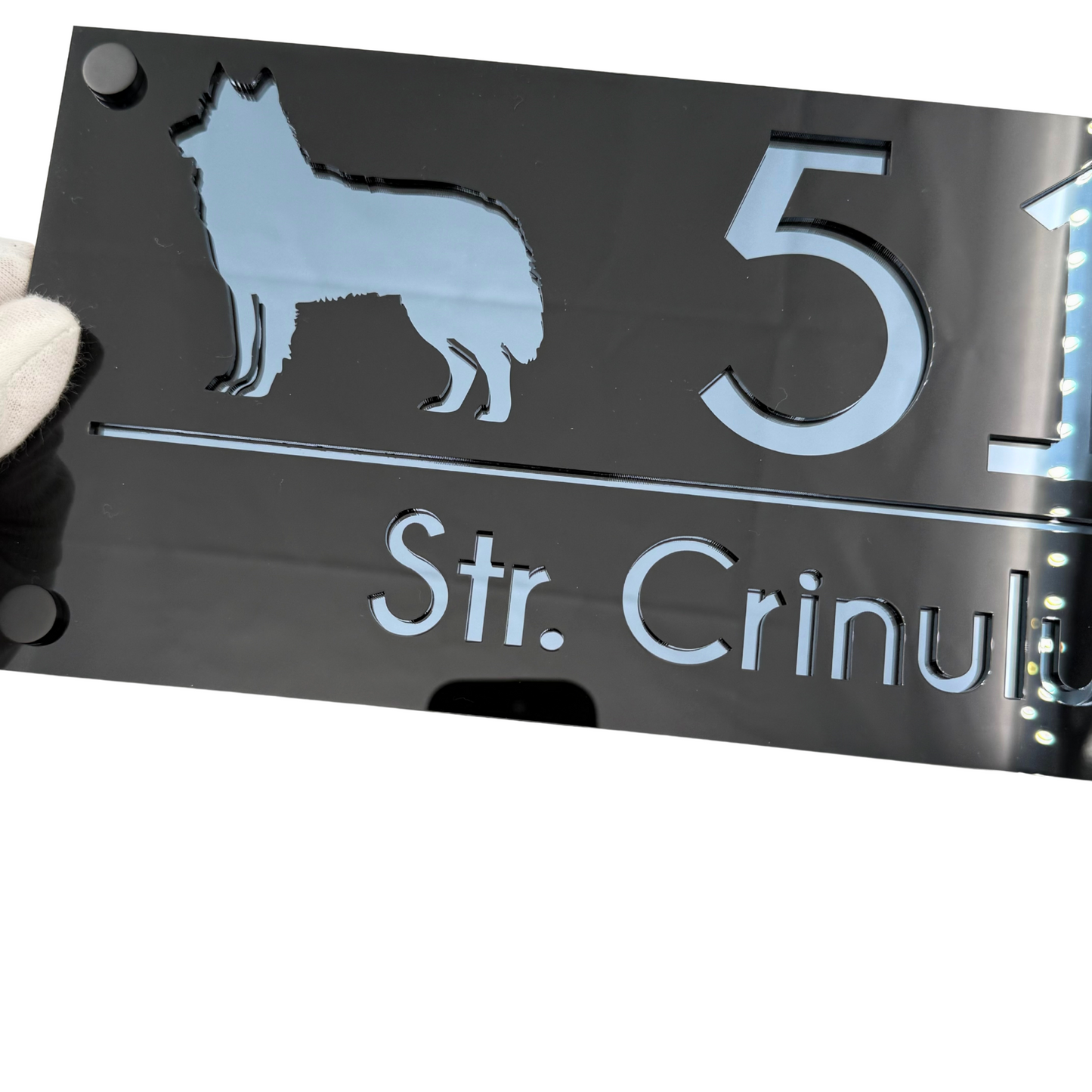 PREMIUM HOUSE NUMBER - Glossy Black Anthracite Grey Mirror 4 Spacers NeGreyi - 28×15 cm
