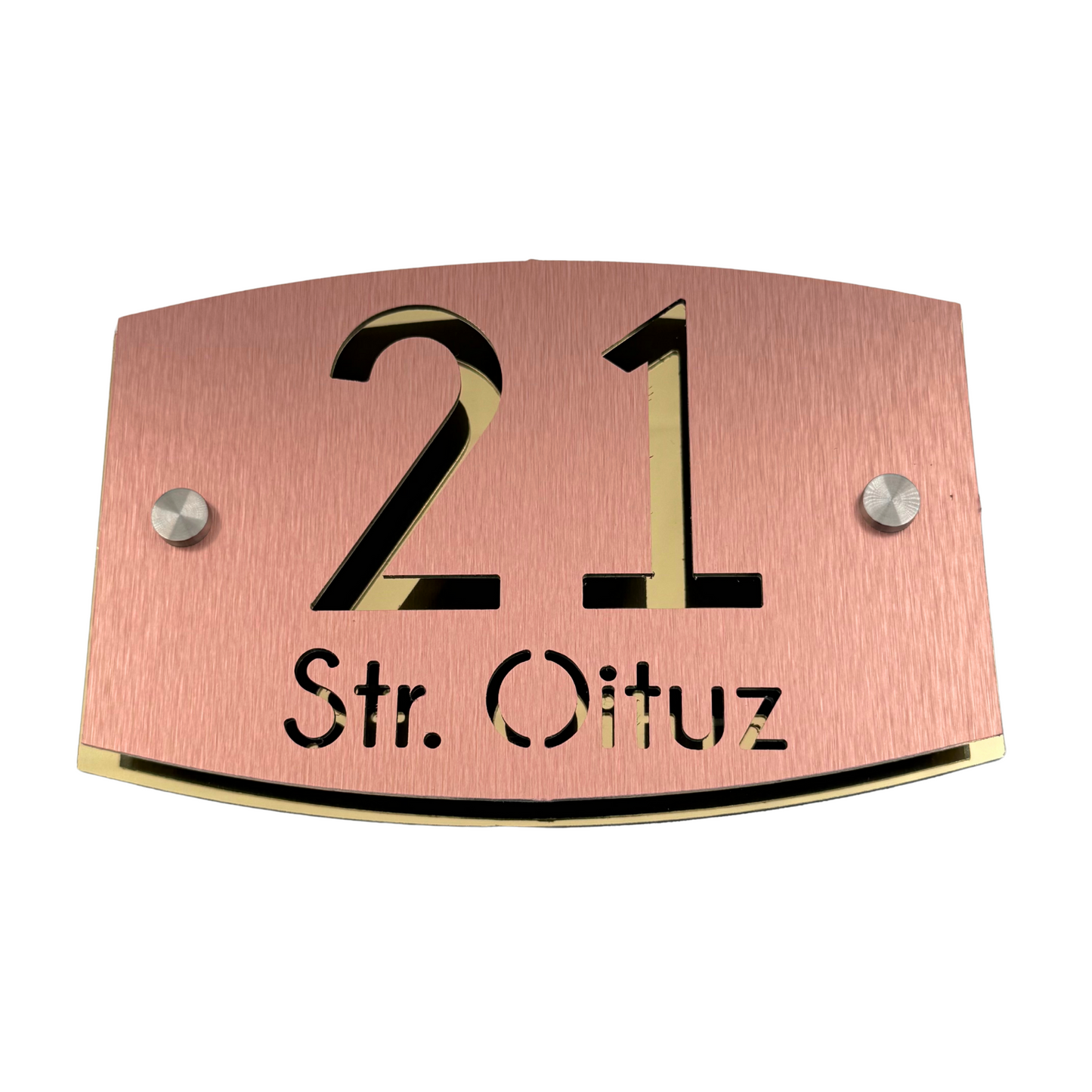 PREMIUM HOUSE NUMBER - Aluminium Pearly Copper Aluminium Gold Mirror 2 Spacers Silver - 20×13 cm