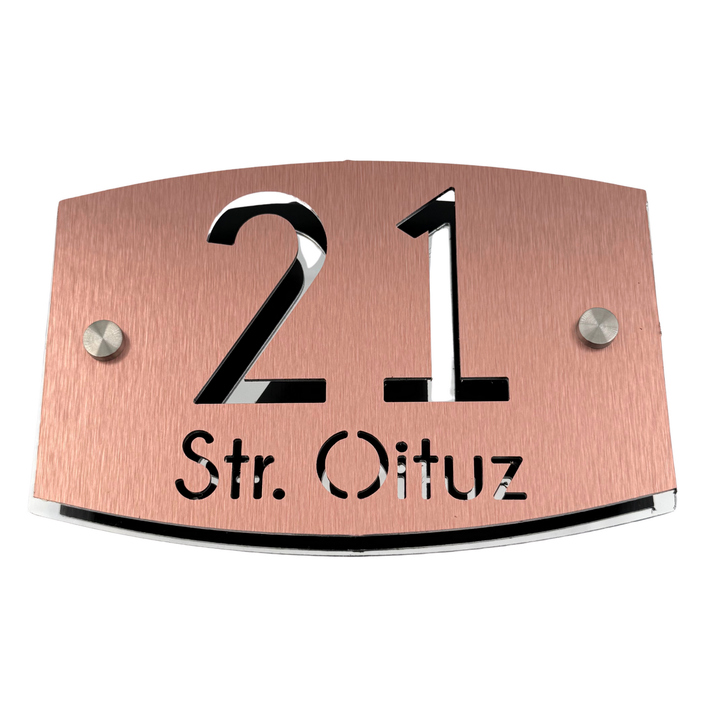 PREMIUM HOUSE NUMBER - Aluminium Pearly Copper Aluminium Silver Mirror 2 Spacers Silver - 20×13 cm