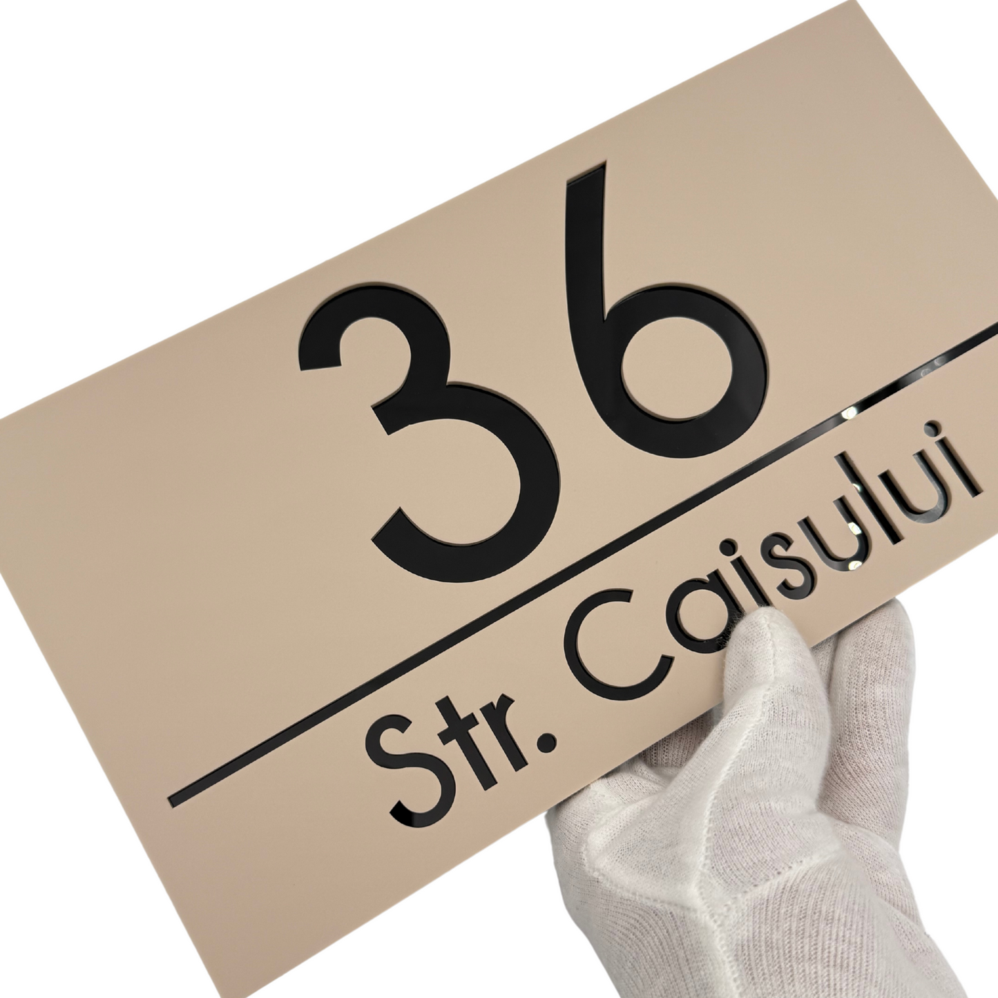 PREMIUM HOUSE NUMBER - Cream colour Satin Glossy Black - 28×15 cm