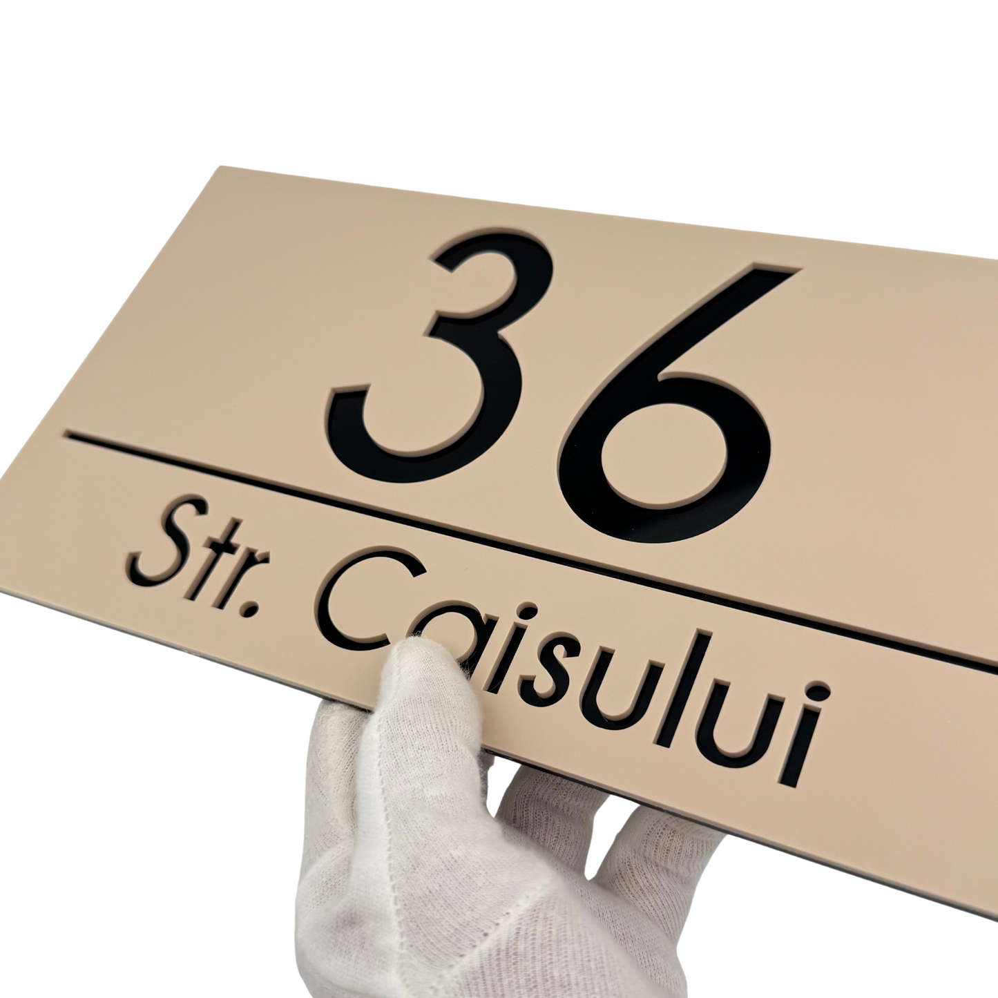 PREMIUM HOUSE NUMBER - Cream colour Satin Glossy Black - 28×15 cm