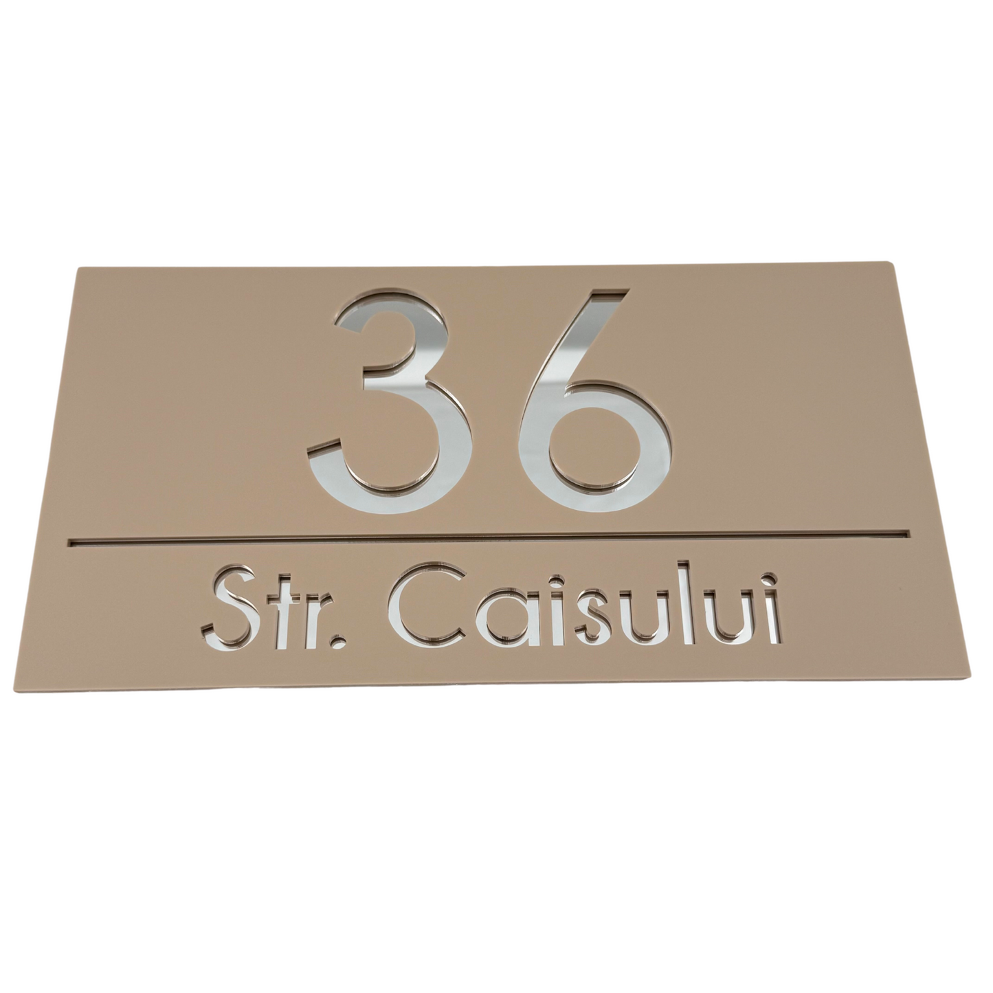 PREMIUM HOUSE NUMBER - Cream colour Satin Silver Mirror - 28×15 cm