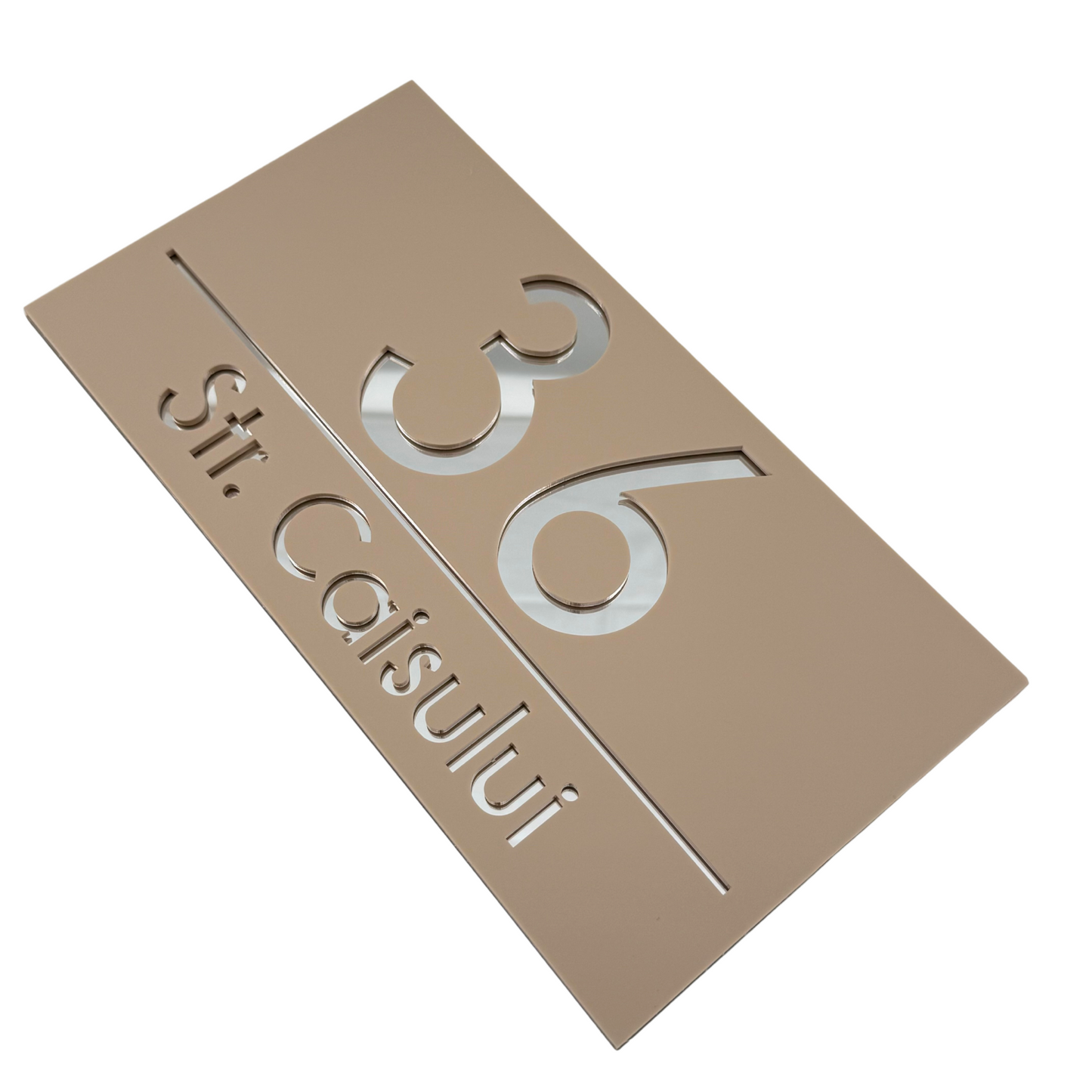 PREMIUM HOUSE NUMBER - Cream colour Satin Silver Mirror - 28×15 cm