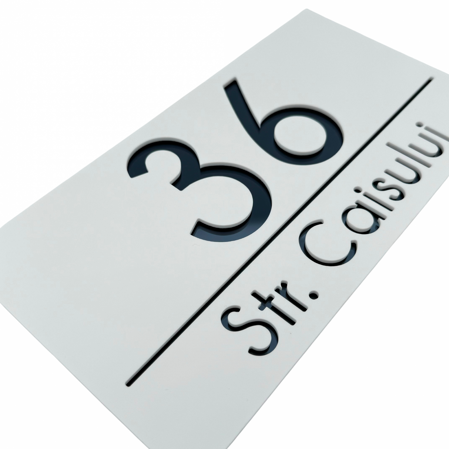 PREMIUM HOUSE NUMBER - White Satin Anthracite Grey Mirror - 28×15 cm