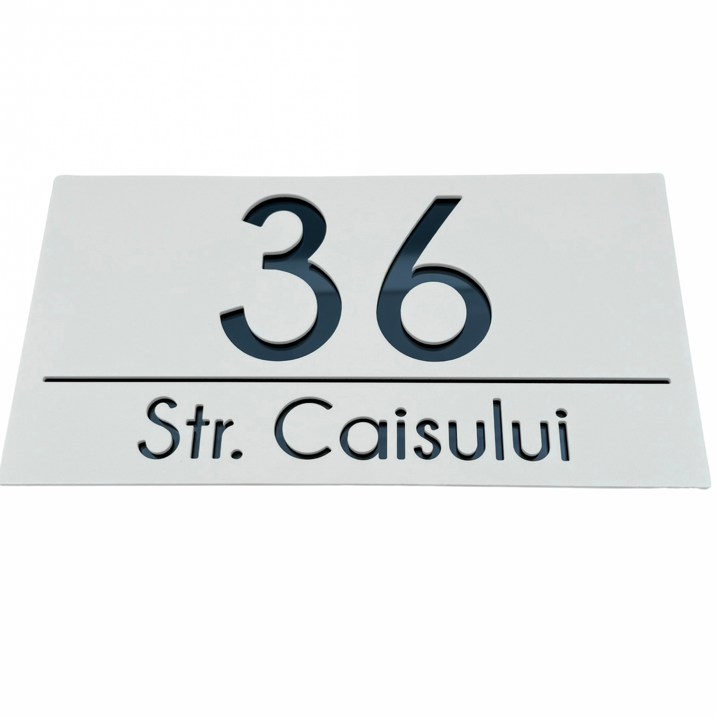PREMIUM HOUSE NUMBER - White Satin Anthracite Grey Mirror - 28×15 cm