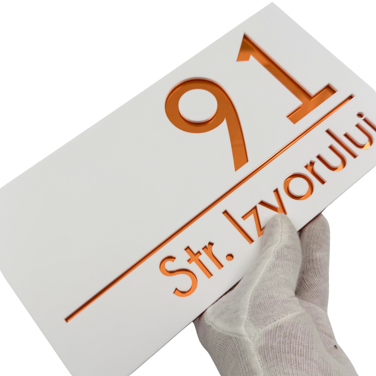 PREMIUM HOUSE NUMBER - White Satin Copper Mirror - 28×15 cm