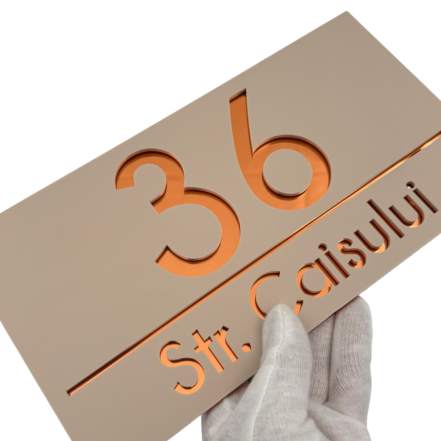 PREMIUM HOUSE NUMBER - Cream colour Satin Copper Mirror - 28×15 cm