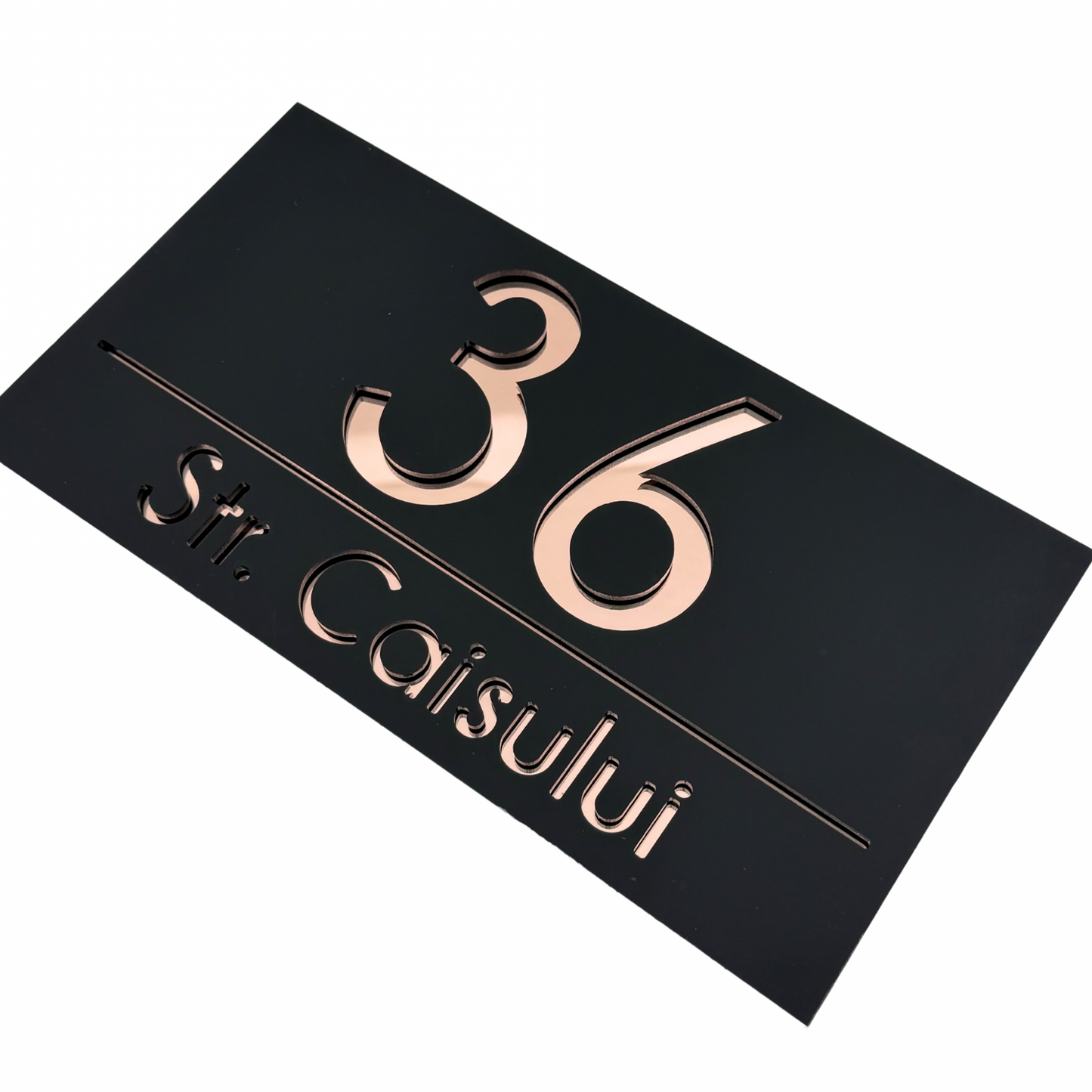 PREMIUM HOUSE NUMBER - Satin Black Rose Gold Mirror - 28×15 cm
