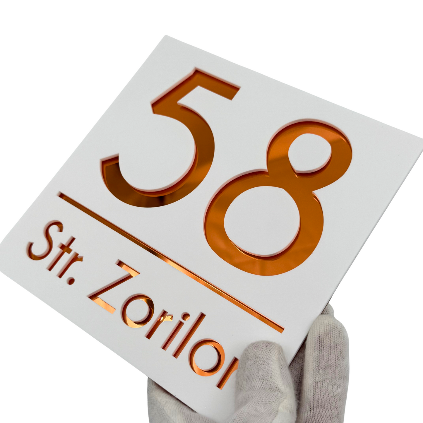 PREMIUM HOUSE NUMBER - White Satin Copper Mirror - 17×17 cm