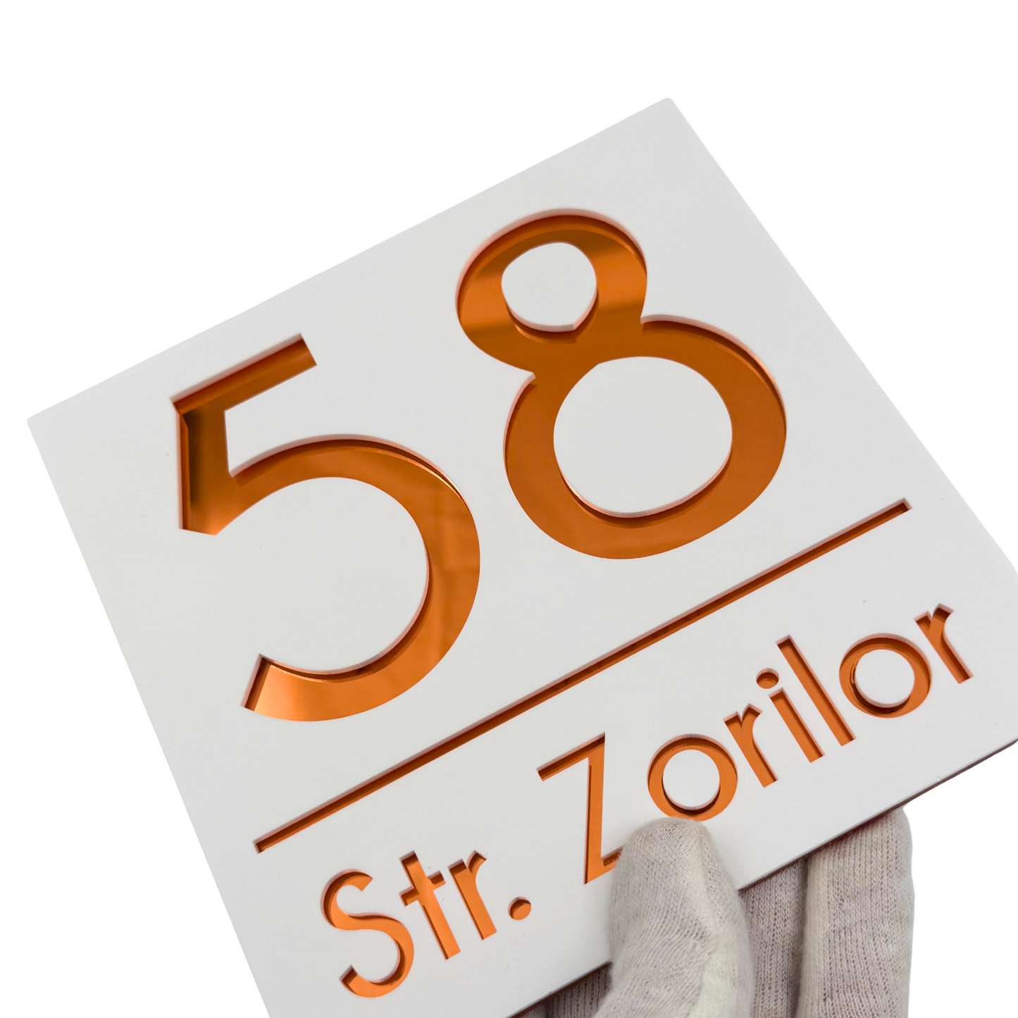 PREMIUM HOUSE NUMBER - White Satin Copper Mirror - 17×17 cm