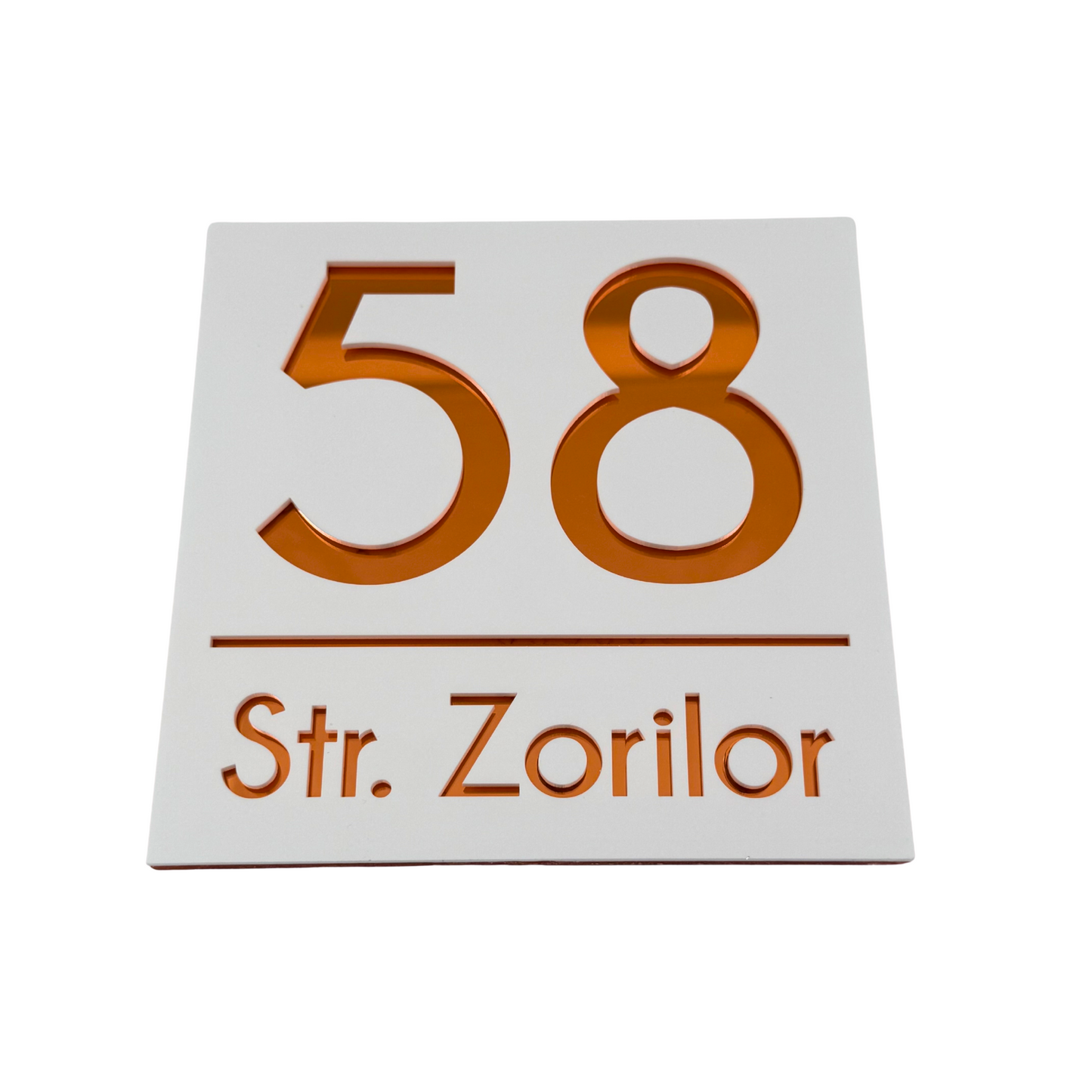 PREMIUM HOUSE NUMBER - White Satin Copper Mirror - 17×17 cm