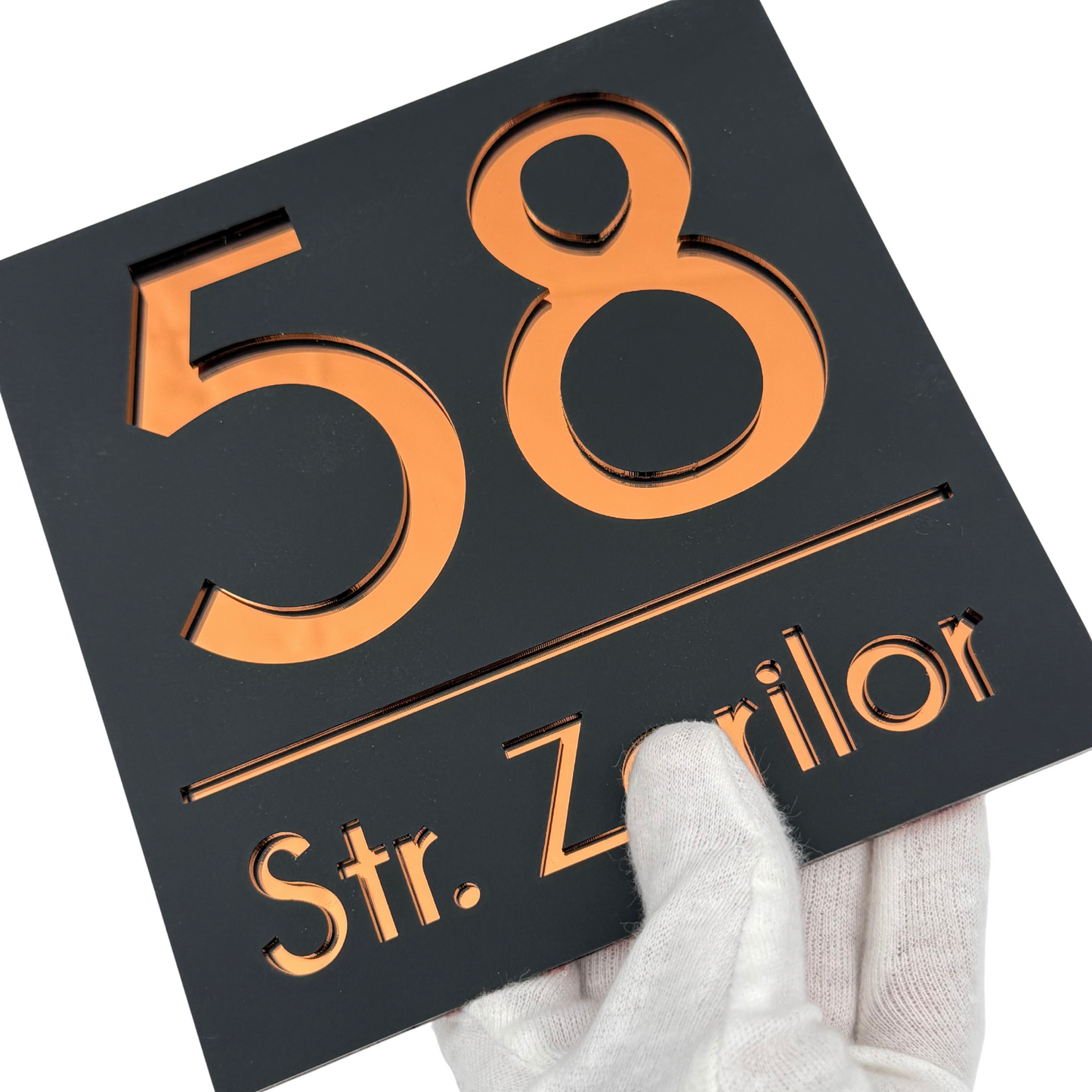 PREMIUM HOUSE NUMBER - Satin Black Copper Mirror - 17×17 cm