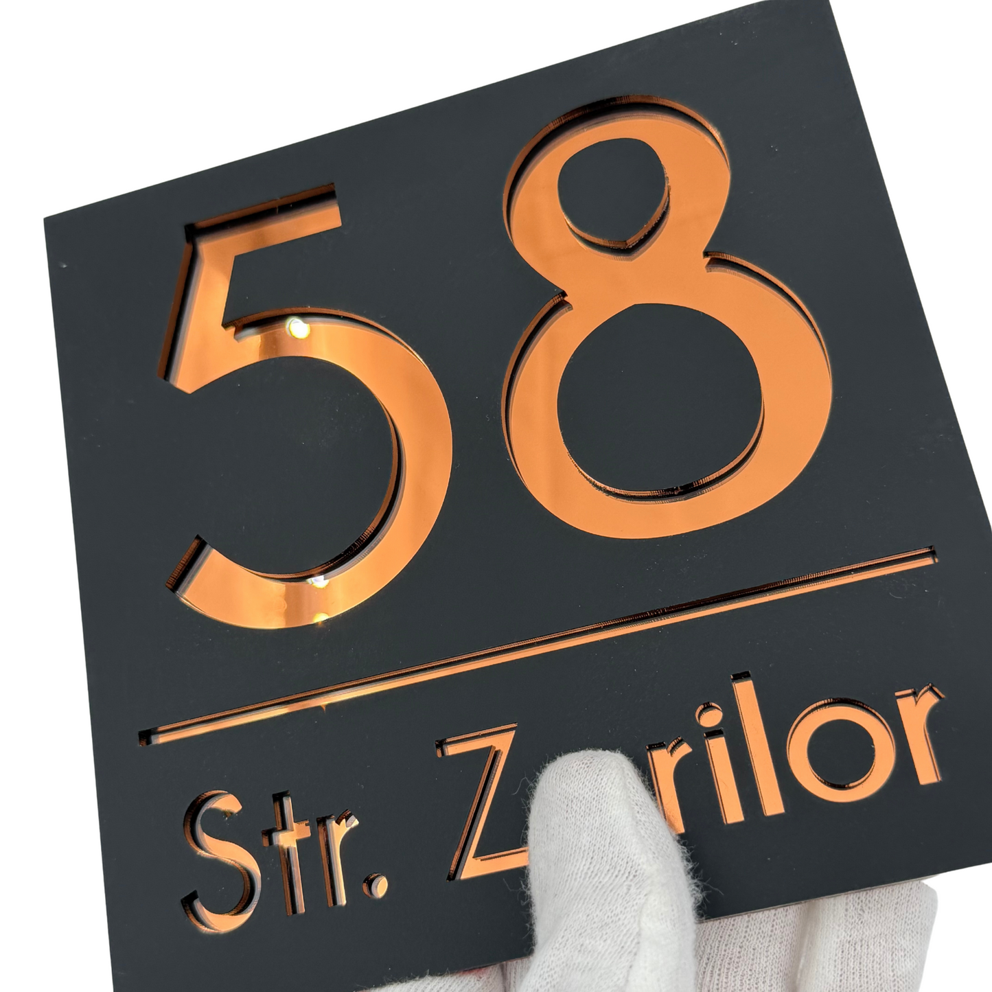 PREMIUM HOUSE NUMBER - Satin Black Copper Mirror - 17×17 cm