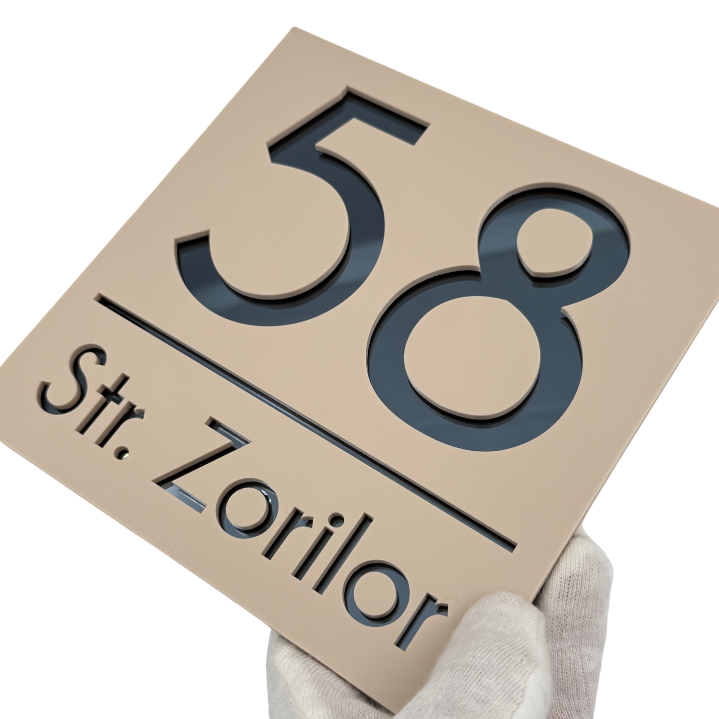 PREMIUM HOUSE NUMBER - Cream colour Satin Anthracite Grey Mirror - 17×17 cm