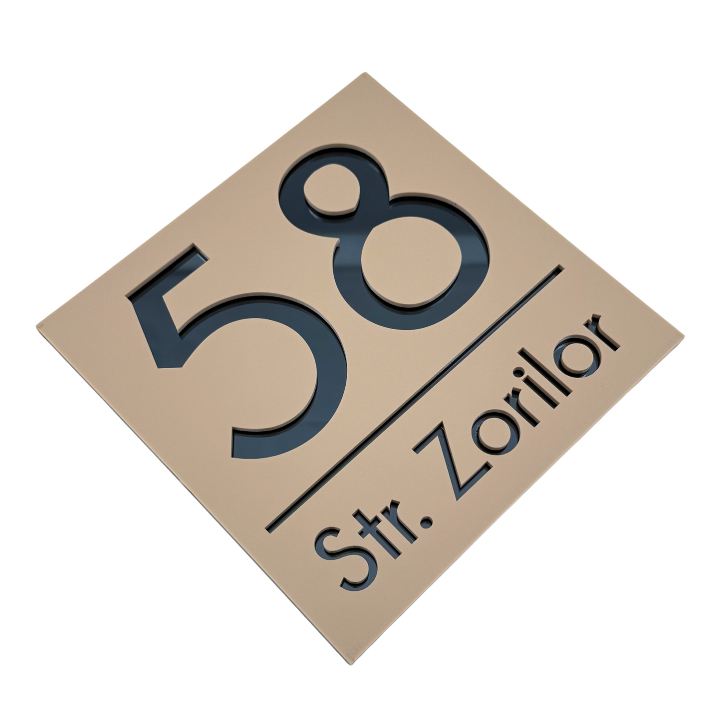 PREMIUM HOUSE NUMBER - Cream colour Satin Anthracite Grey Mirror - 17×17 cm