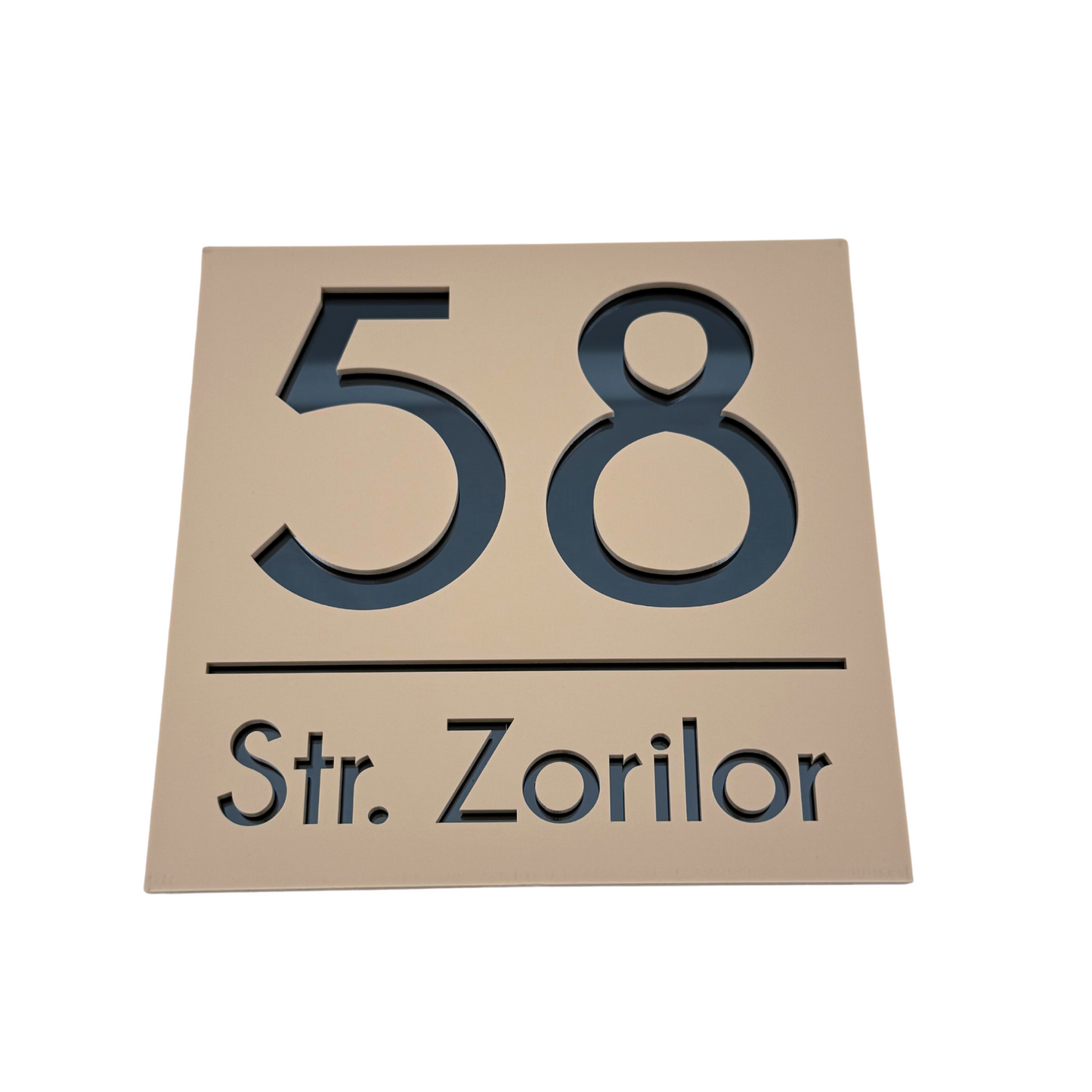 PREMIUM HOUSE NUMBER - Cream colour Satin Anthracite Grey Mirror - 17×17 cm