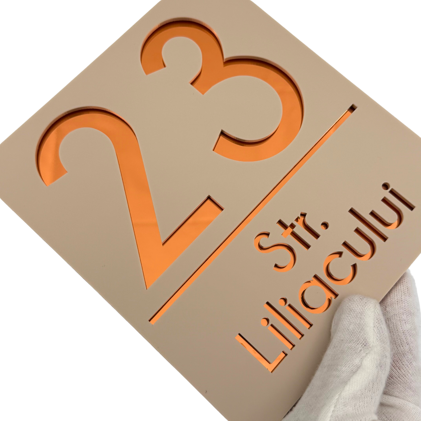 PREMIUM HOUSE NUMBER - Cream colour Satin Copper Mirror - 18×16 cm