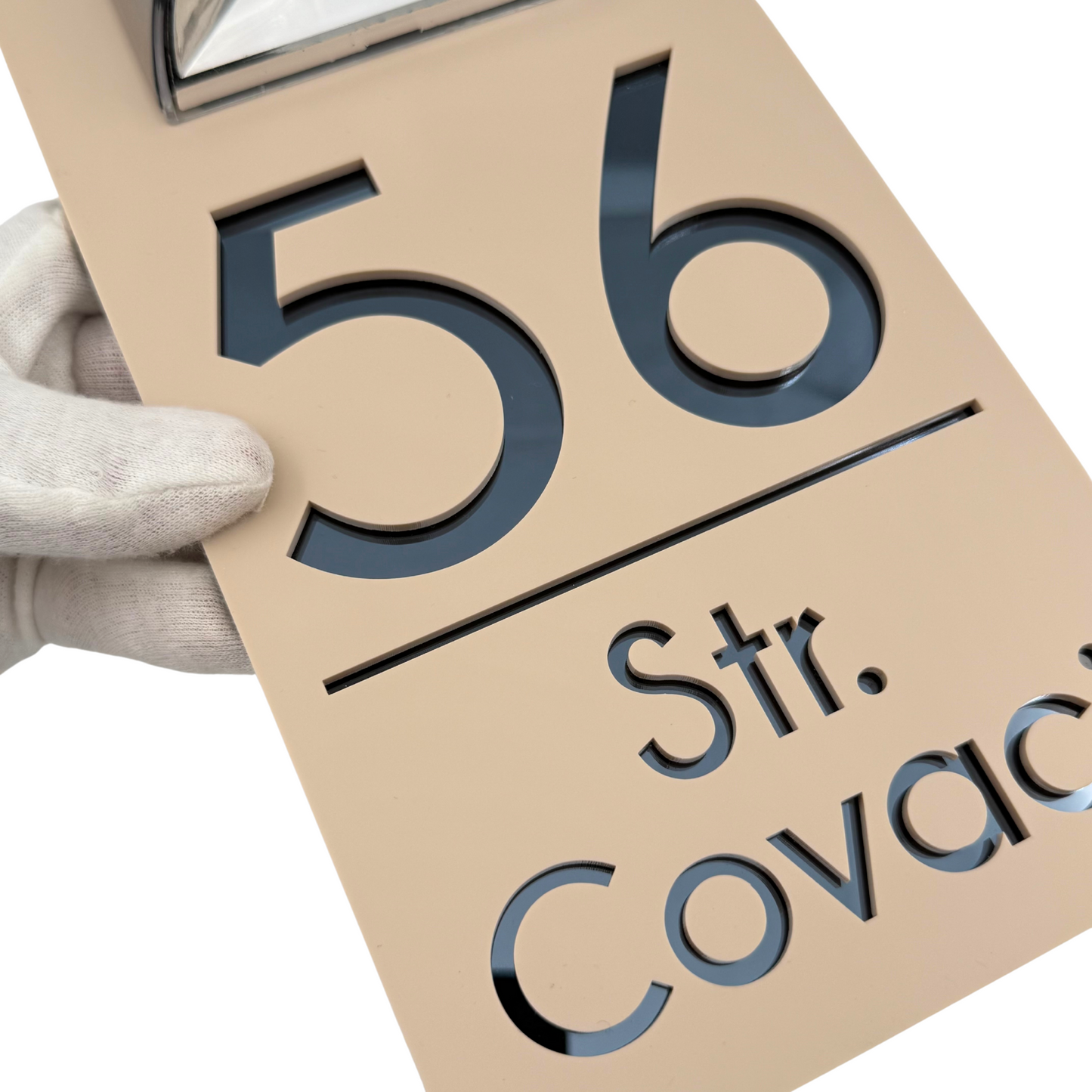 PREMIUM HOUSE NUMBER - Cream colour Satin Anthracite Grey Mirror Lampa Solara - 30×15 cm