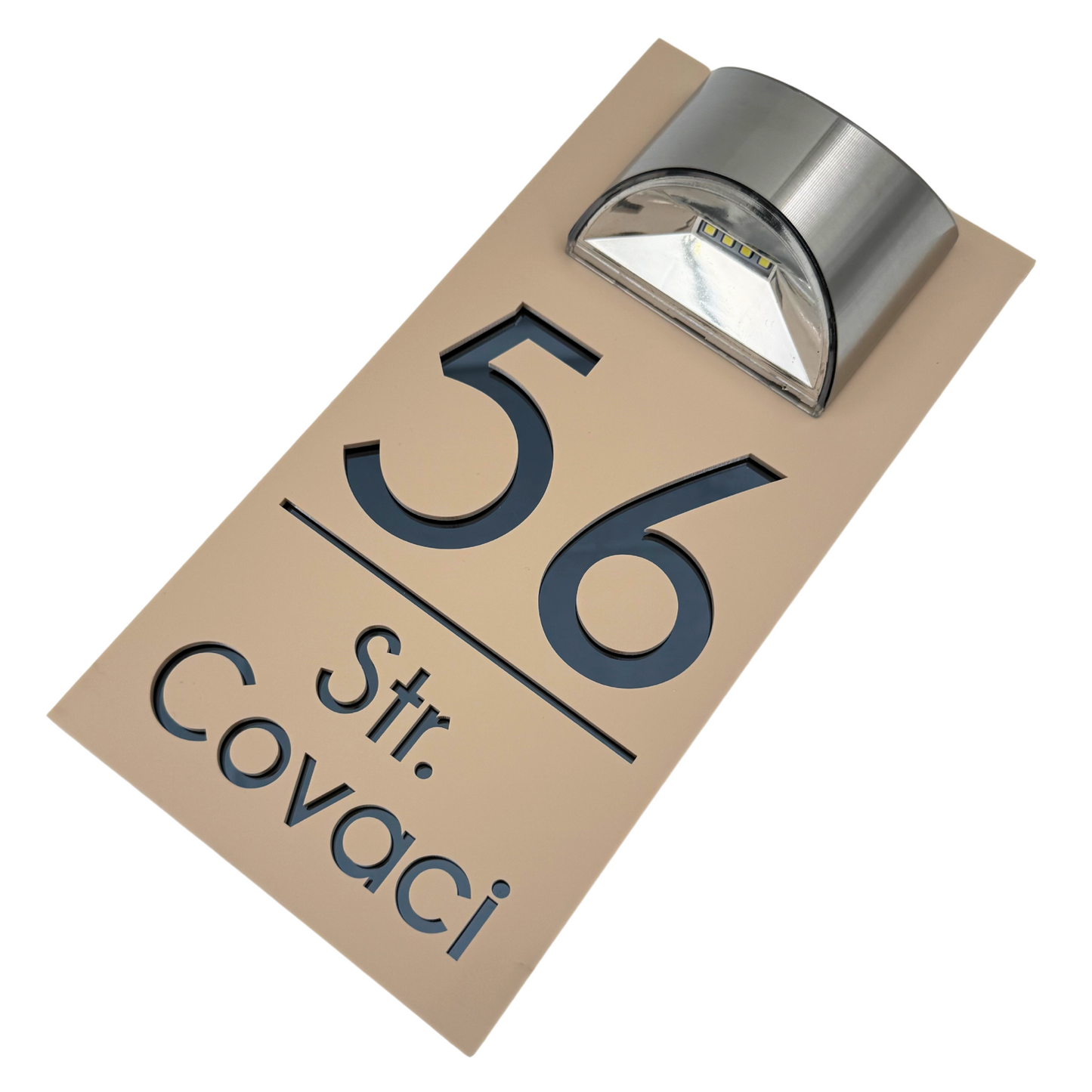 PREMIUM HOUSE NUMBER - Cream colour Satin Anthracite Grey Mirror Lampa Solara - 30×15 cm