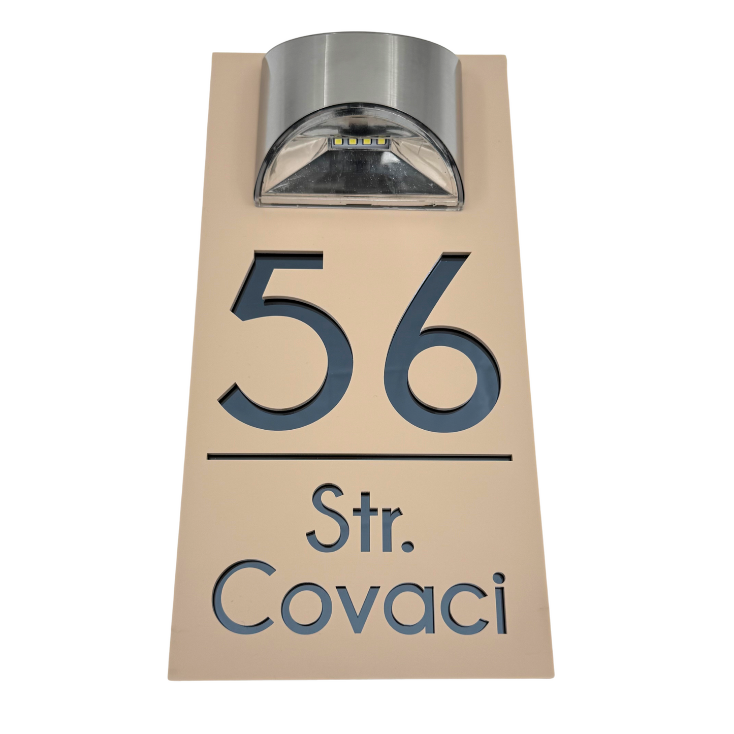 PREMIUM HOUSE NUMBER - Cream colour Satin Anthracite Grey Mirror Lampa Solara - 30×15 cm