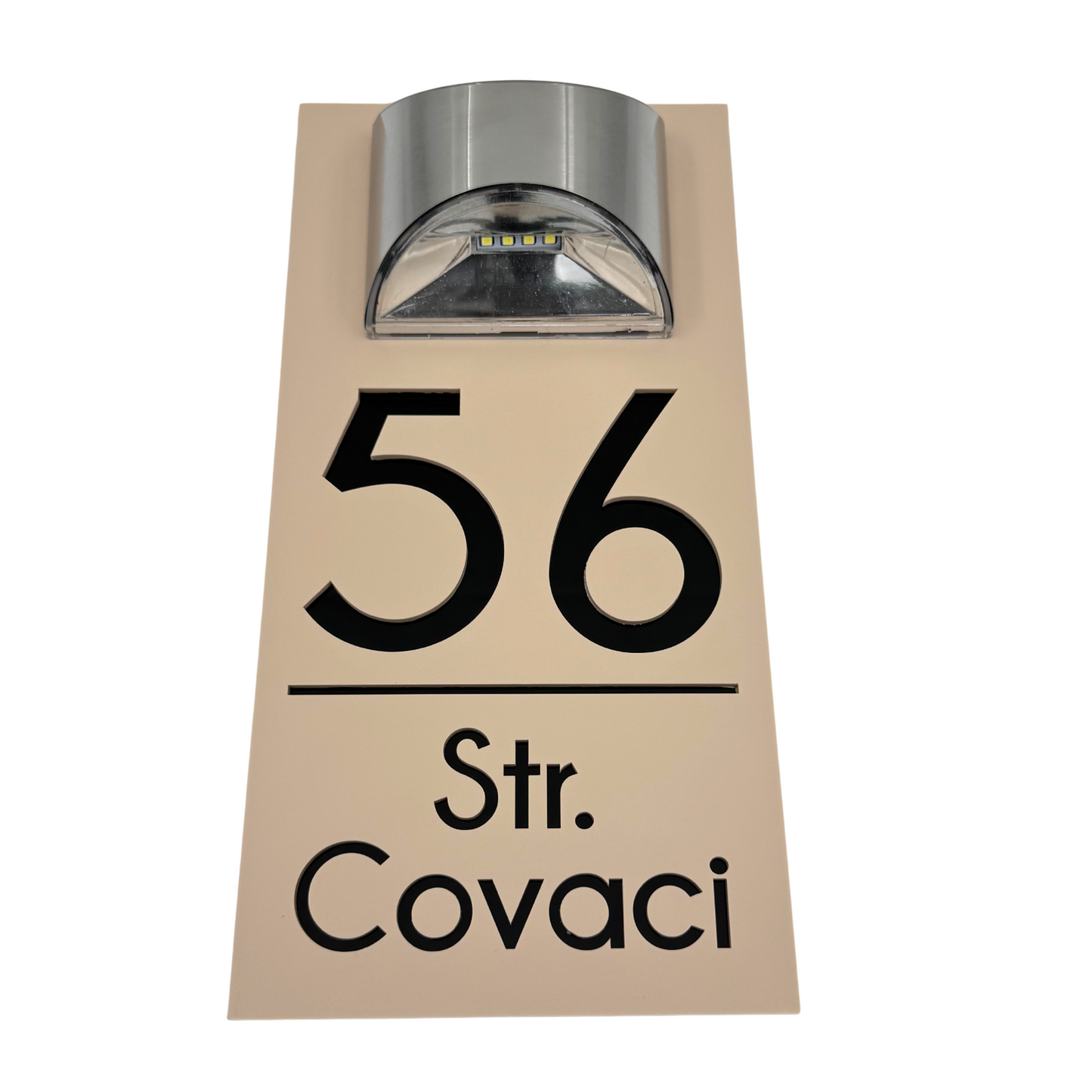 PREMIUM HOUSE NUMBER - Cream colour Satin Glossy Black Lampa Solara - 30×15 cm