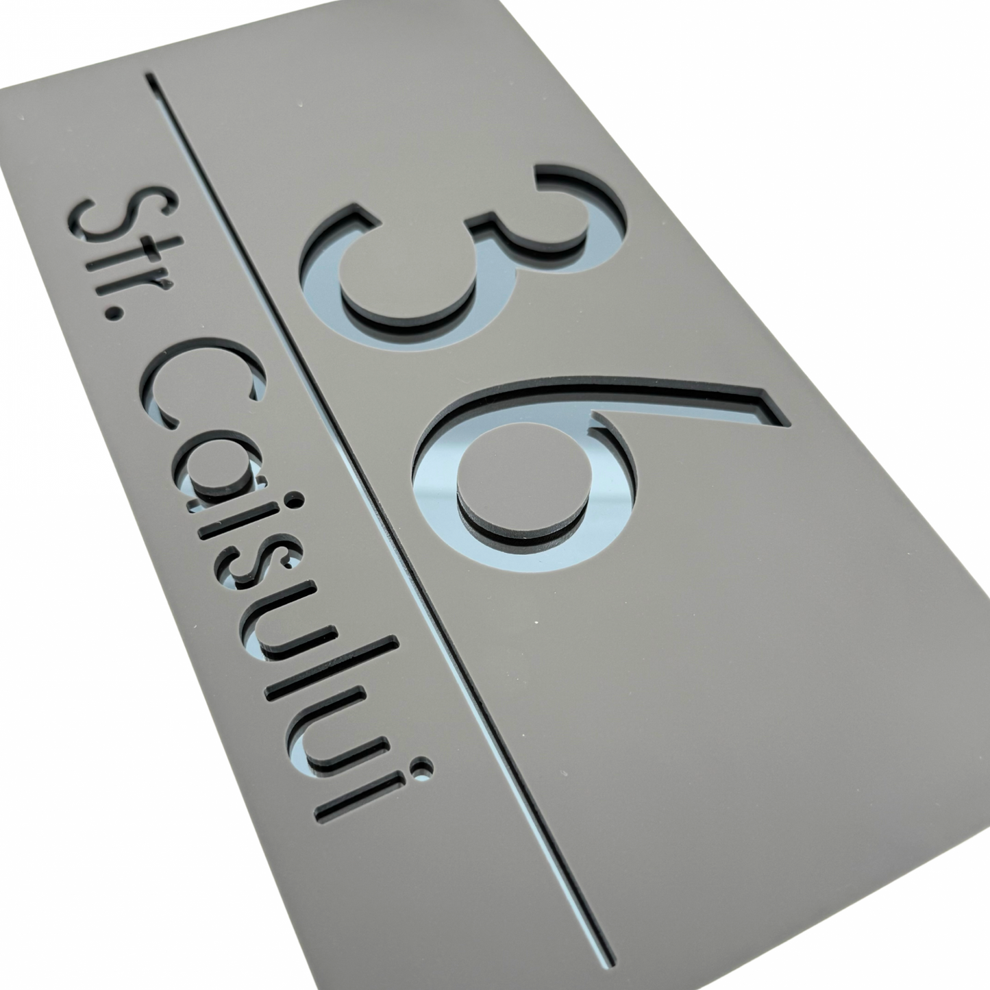 PREMIUM HOUSE NUMBER - Satin Grey Anthracite Grey Mirror - 28×15 cm