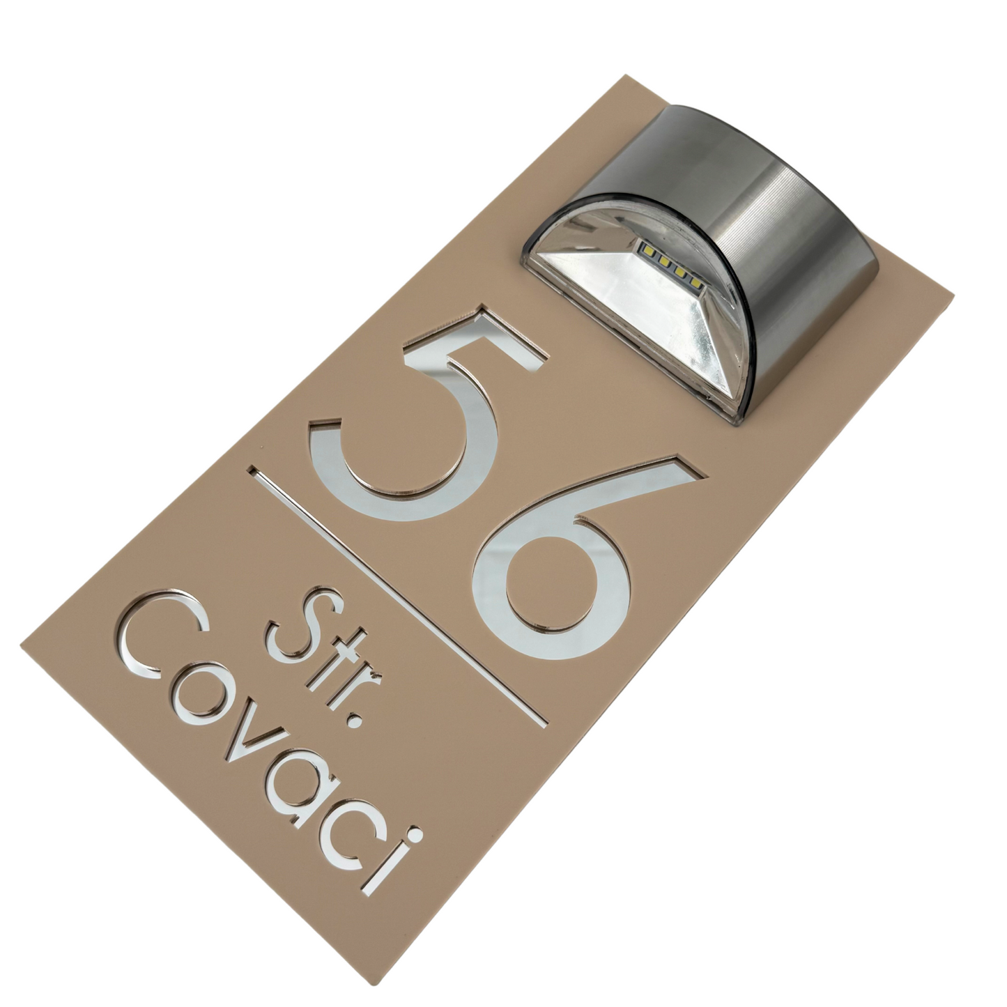 PREMIUM HOUSE NUMBER - Cream colour Satin Silver Mirror Lampa Solara - 30×15 cm