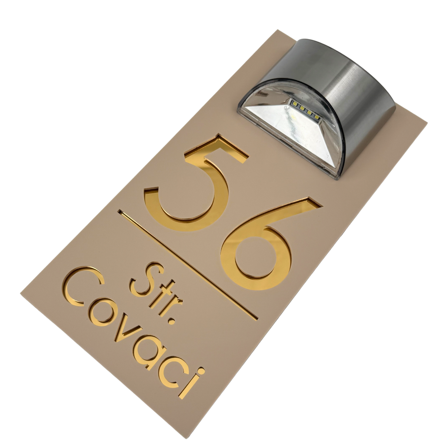 PREMIUM HOUSE NUMBER - Cream colour Satin Gold Mirror Lampa Solara - 30×15 cm