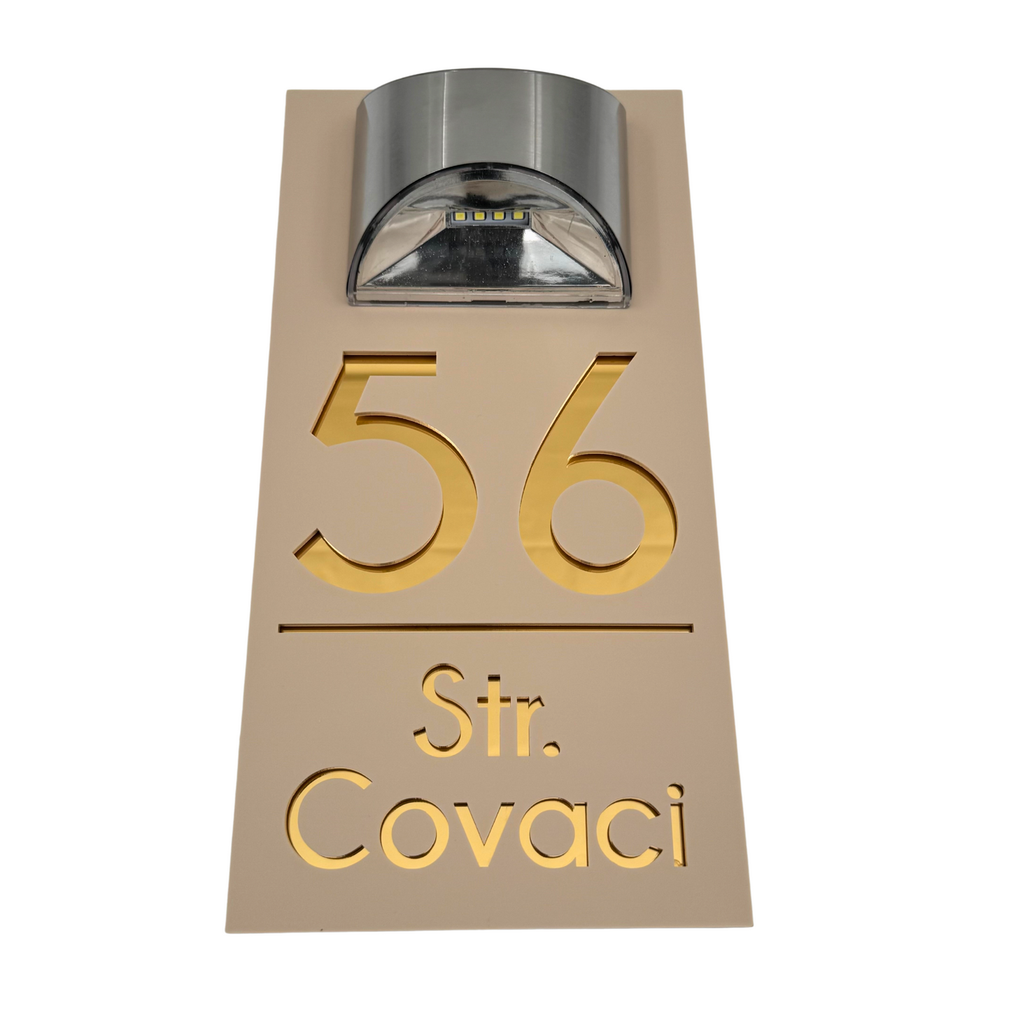 PREMIUM HOUSE NUMBER - Cream colour Satin Gold Mirror Lampa Solara - 30×15 cm