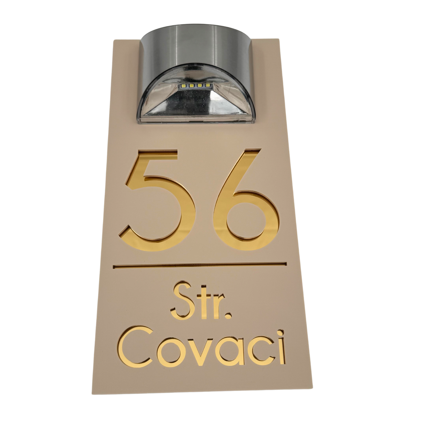 PREMIUM HOUSE NUMBER - Cream colour Satin Gold Mirror Lampa Solara - 30×15 cm