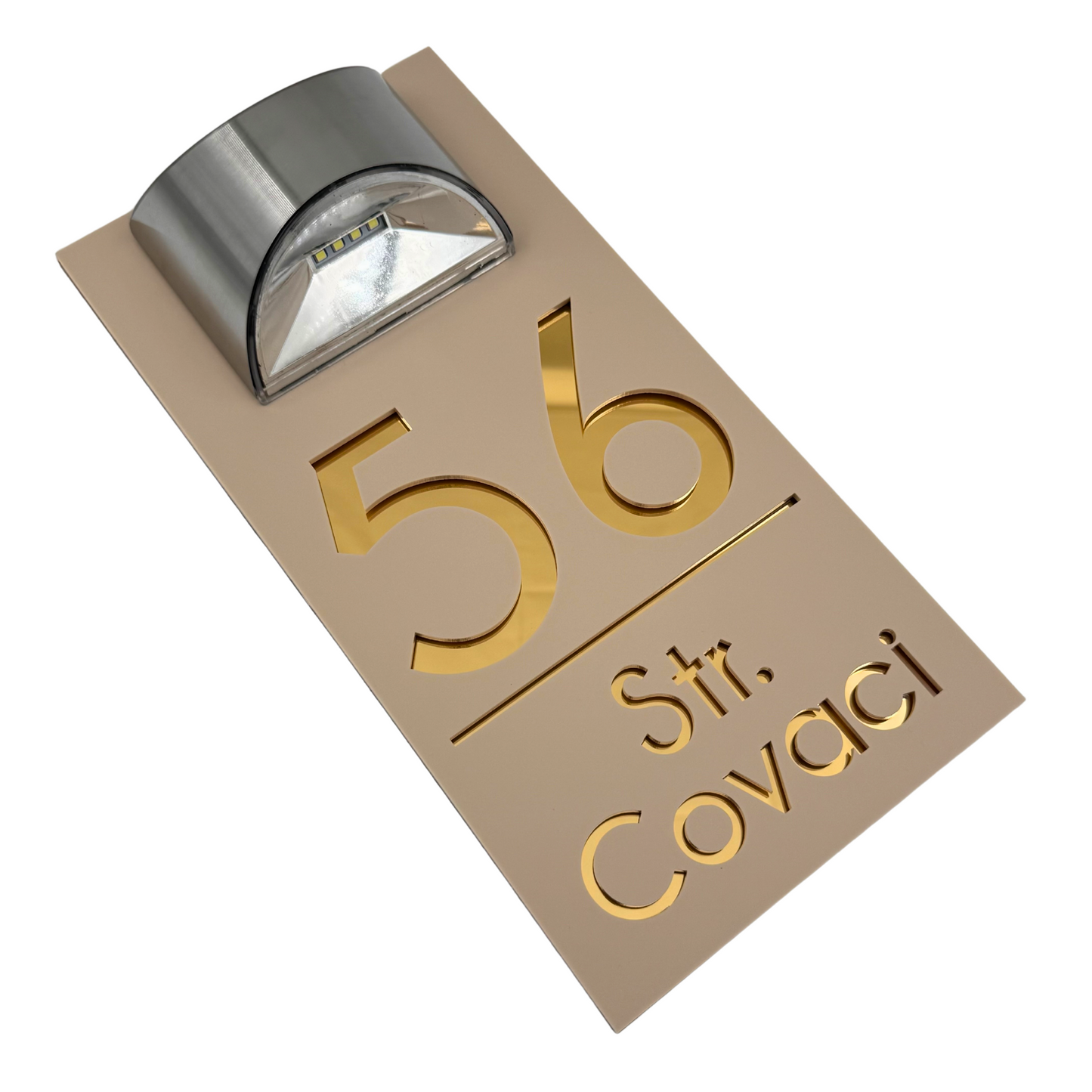 PREMIUM HOUSE NUMBER - Cream colour Satin Gold Mirror Lampa Solara - 30×15 cm