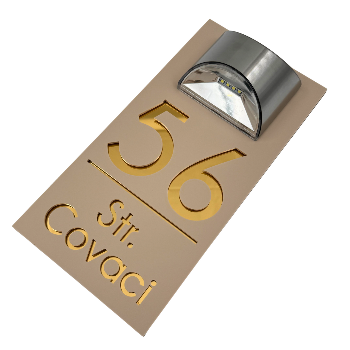 PREMIUM HOUSE NUMBER - Cream colour Satin Gold Mirror Lampa Solara - 30×15 cm