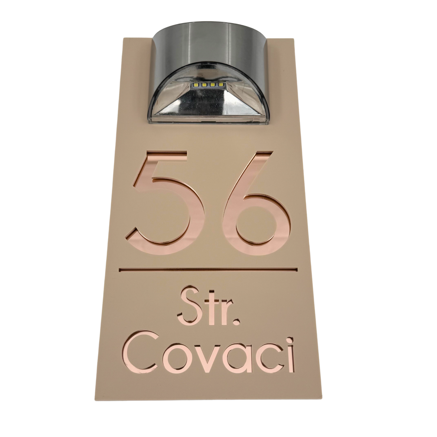 PREMIUM HOUSE NUMBER - Cream colour Satin Rose Gold Mirror Lampa Solara - 30×15 cm