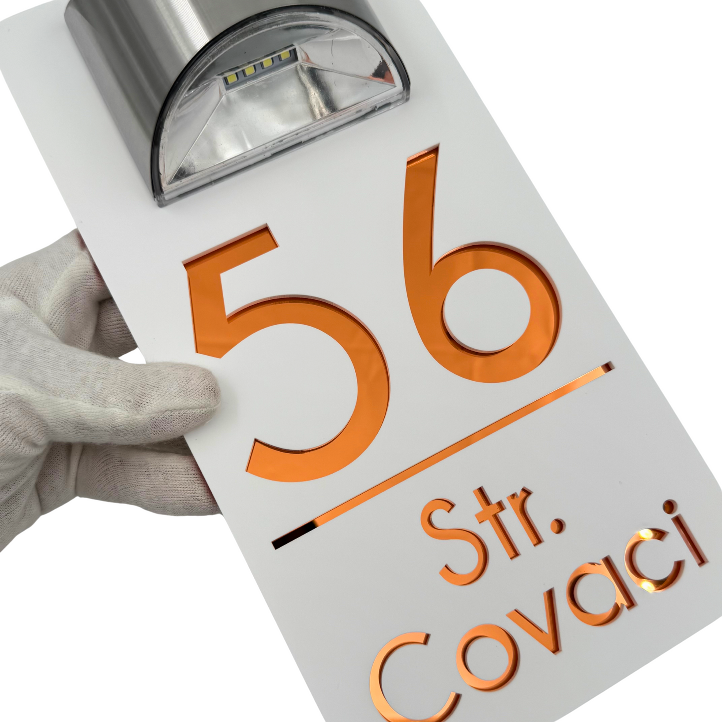 PREMIUM HOUSE NUMBER - White Satin Copper Mirror Lampa Solara - 30×15 cm