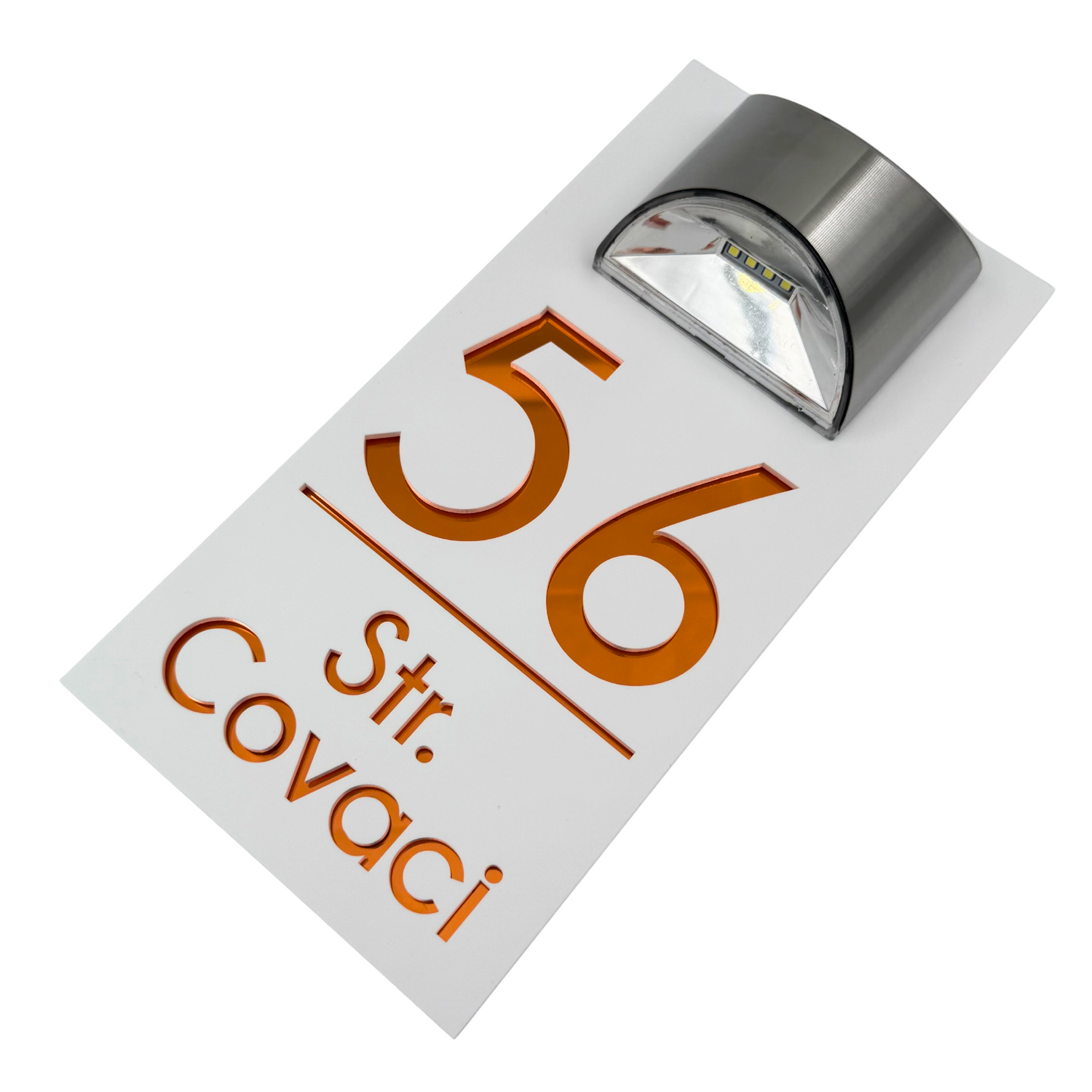 PREMIUM HOUSE NUMBER - White Satin Copper Mirror Lampa Solara - 30×15 cm
