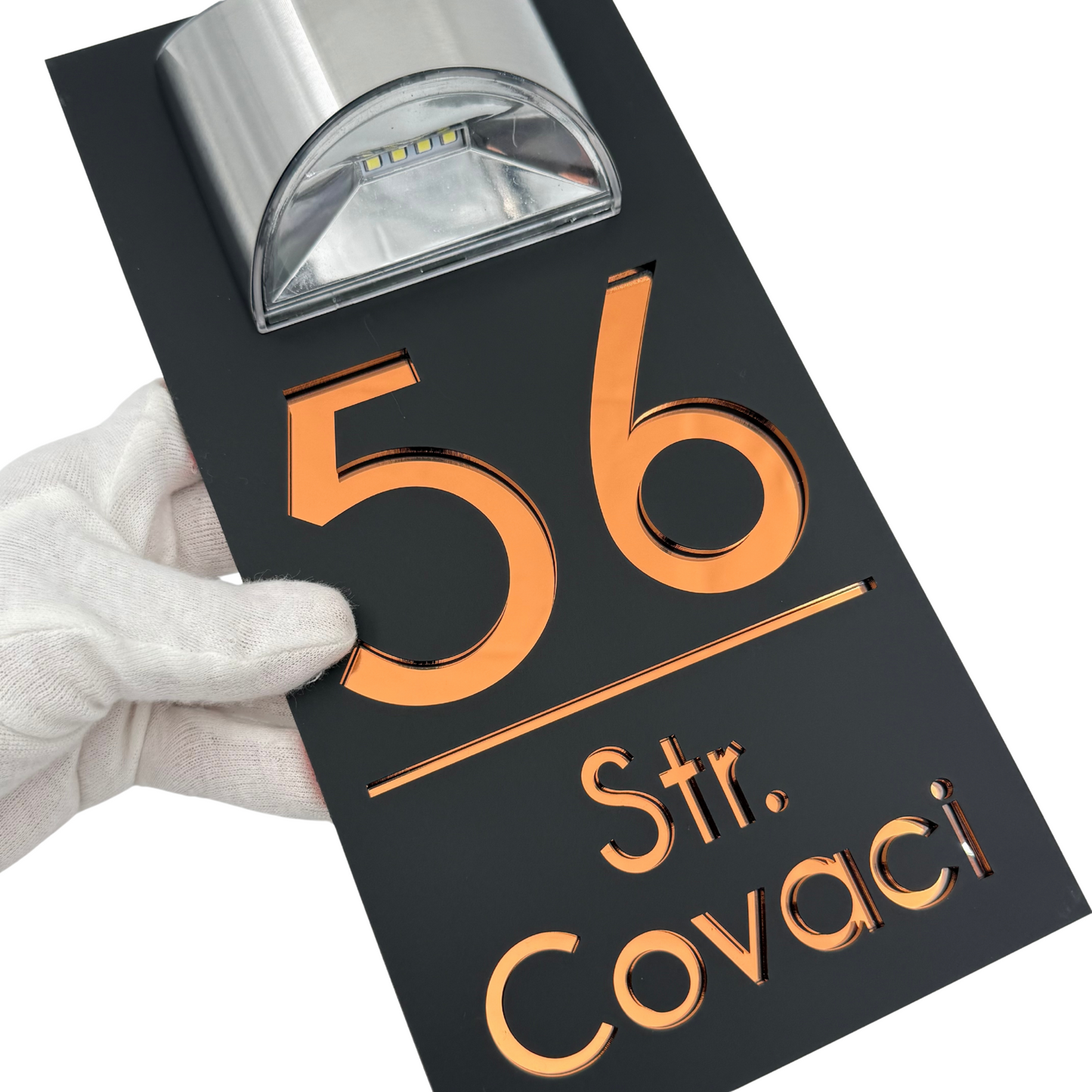 PREMIUM HOUSE NUMBER - Satin Black Copper Mirror Lampa Solara - 30×15 cm