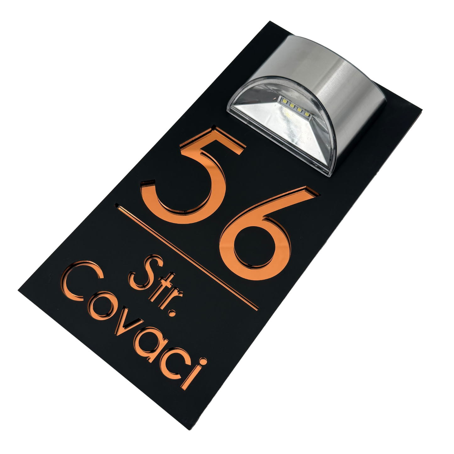 PREMIUM HOUSE NUMBER - Satin Black Copper Mirror Lampa Solara - 30×15 cm